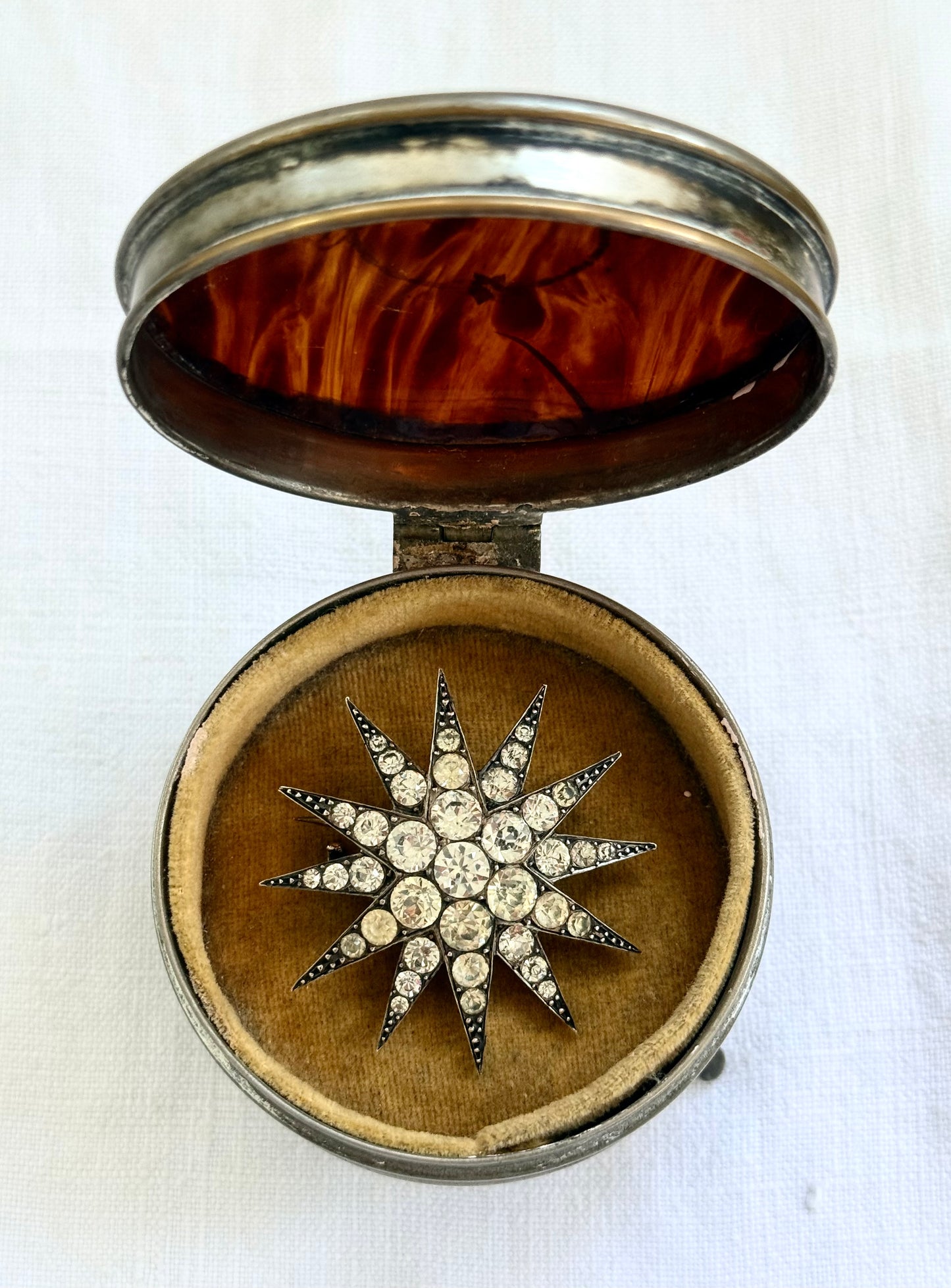 .1880s .1900s antique .900 silver Victorian Edwardian large Celestial starburst star bright hand cut paste gemstone true antique celestial star brooch