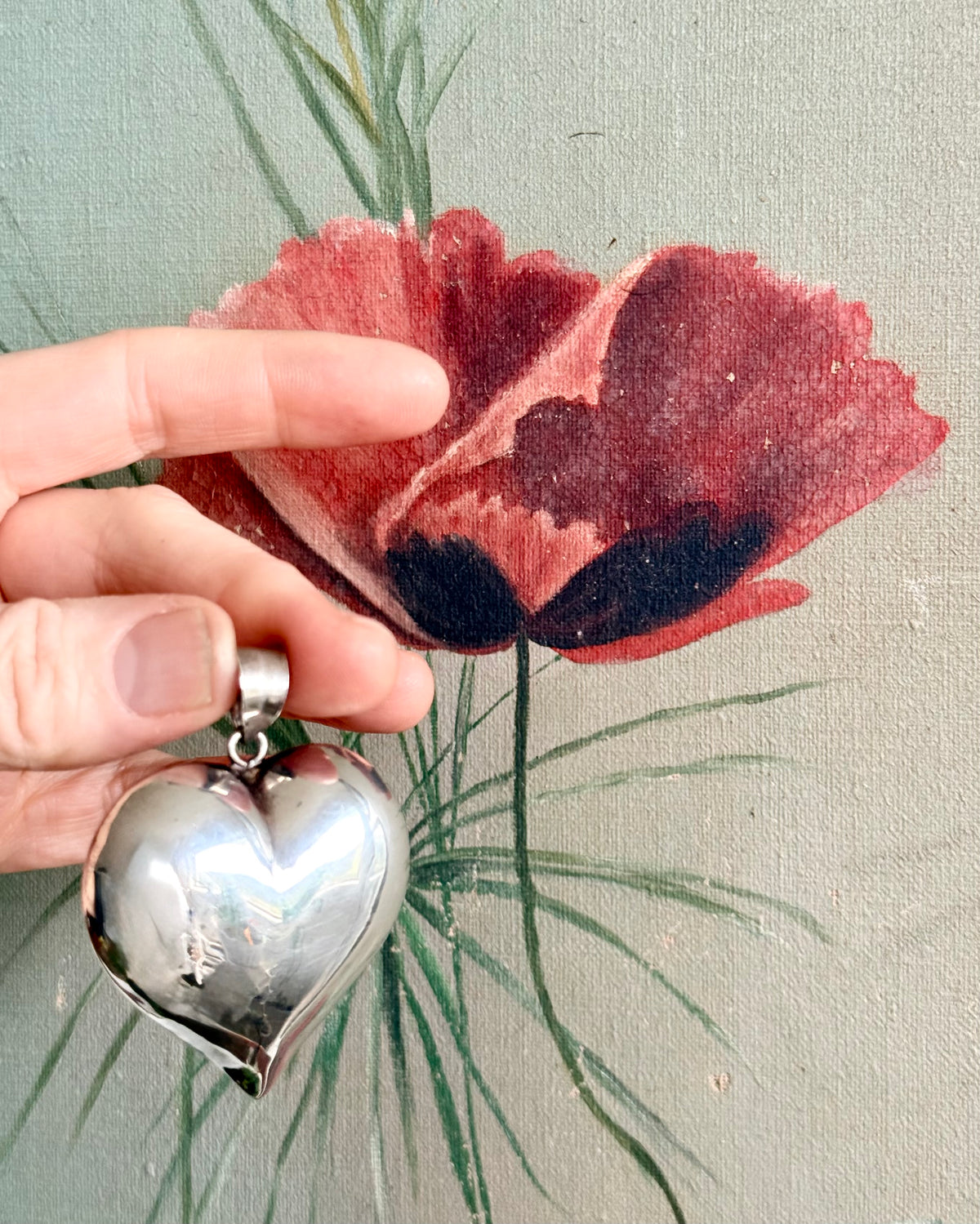 .1970s .925 Large Oversized puffy sterling silver romantic heart super sized love token pendant