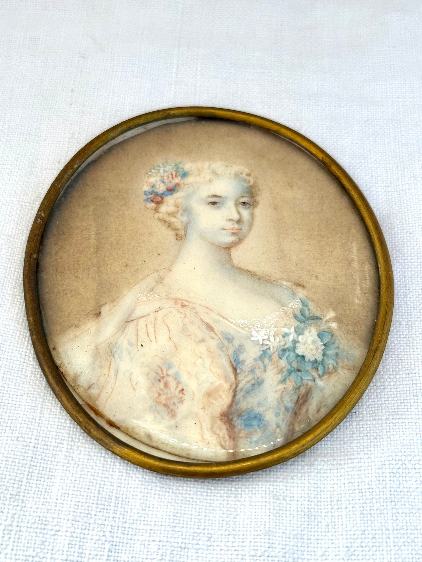 .1880s .1900s antique hand painted miniature dame Victorian era early Edwardian era portrait painting