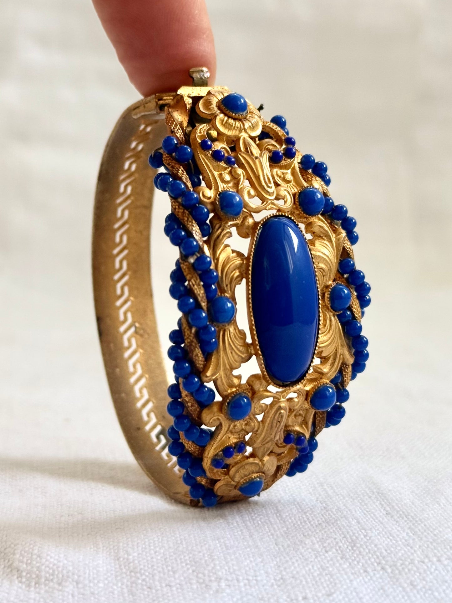 .1870s .1890s antique Baroque revival gold plated E.A. Bliss clasp bangle