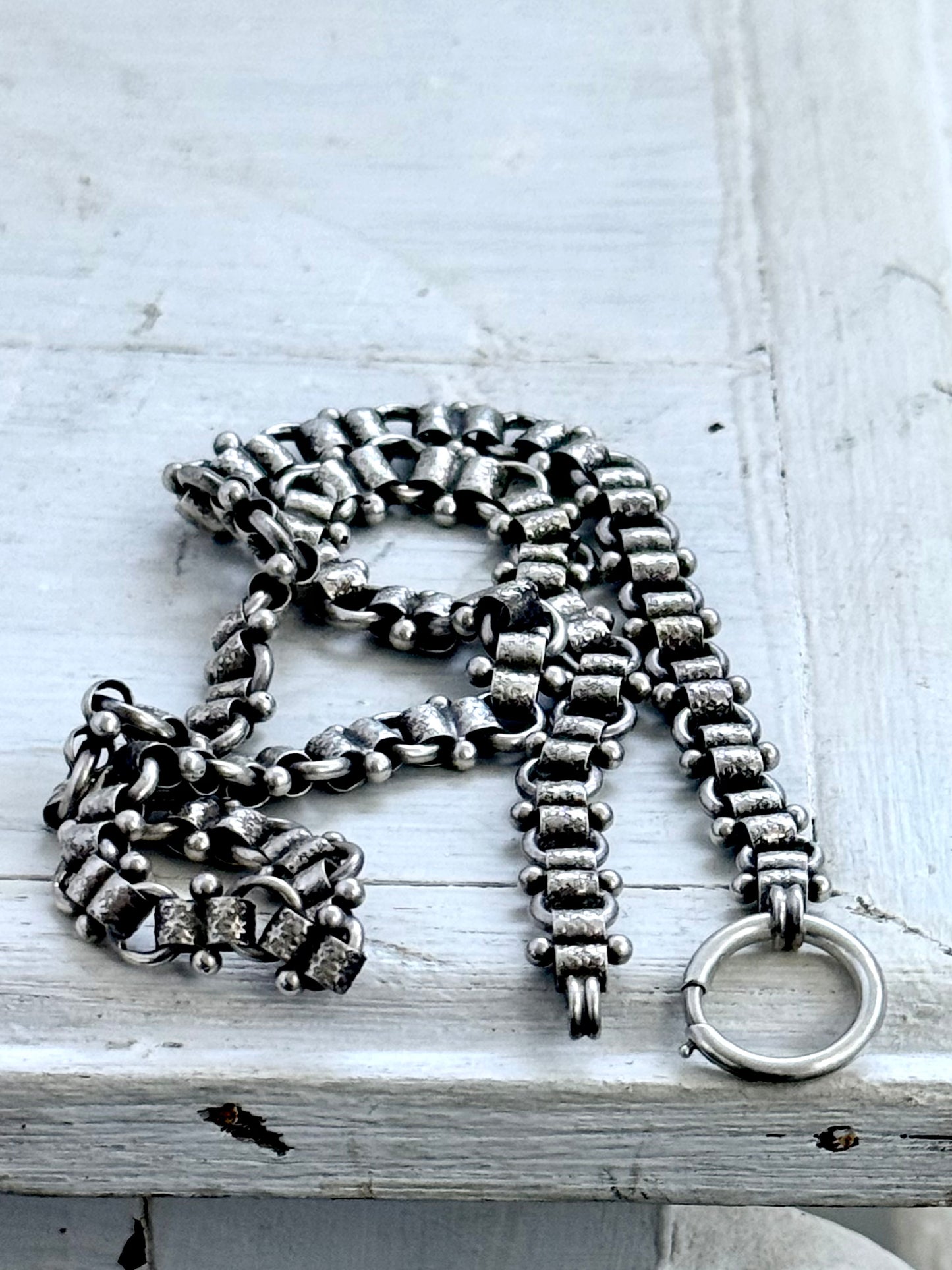. 1880s .1890s .925 antique Victorian era rare Etruscan revival book chain collar necklace