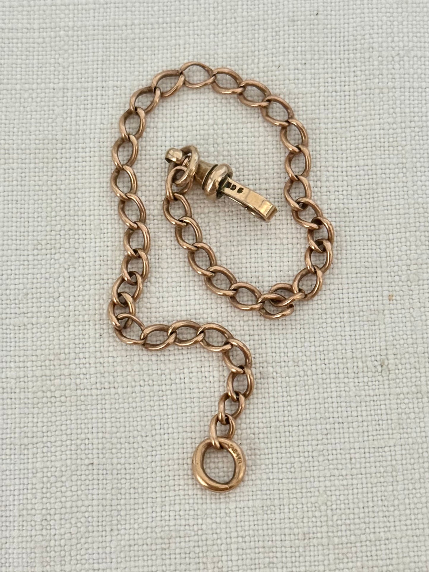 .1890s .1900s .9ct buttery Edwardian gold fob chain charm bracelet with original dog clasp fob clasp