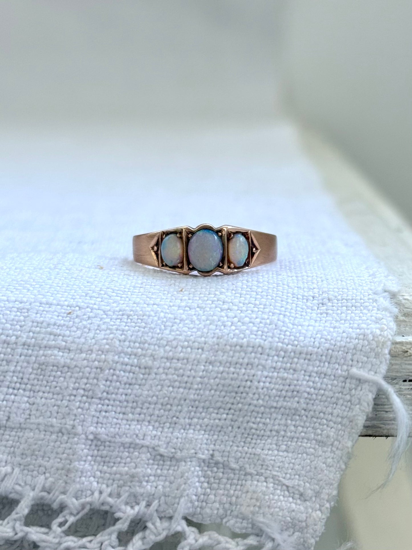 .14ct .1900s . 1920s .antique .3 opal antique Edwardian .585 marked rose gold architectural dress ring