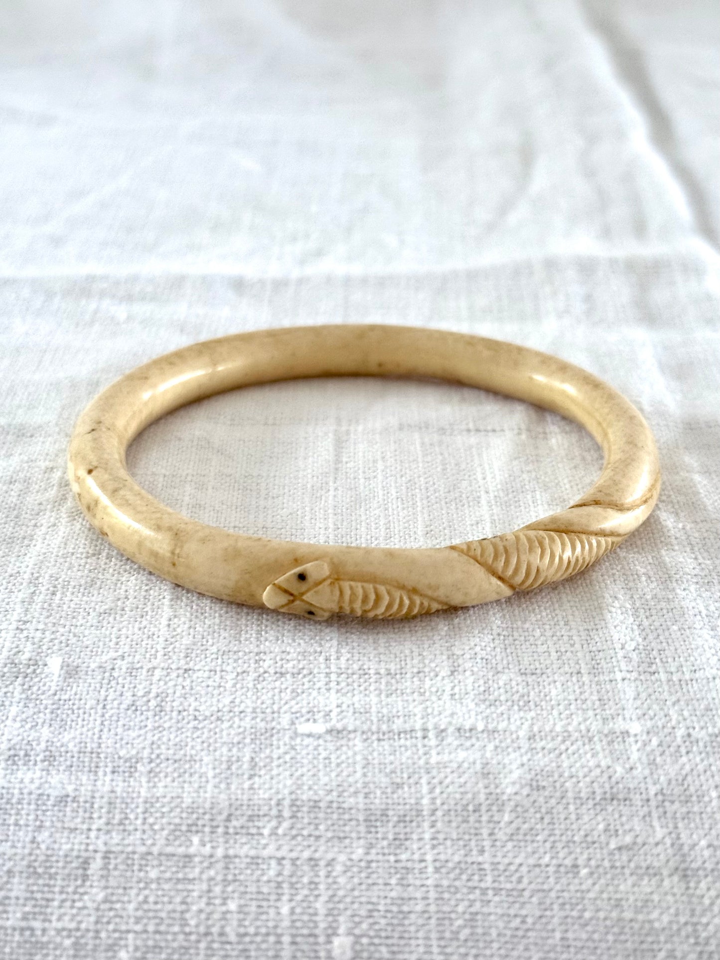 .1900s antique Arts & Crafts snake detailed hand carved pre ban ivory bone Victorian ivory stack bangle