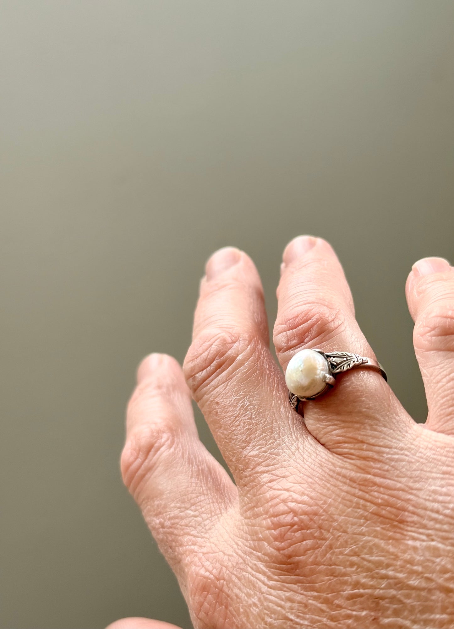 .1920s .1930s .925 Antique Art Deco cultured pearl Mabe pearl romantic pearl silver dress ring