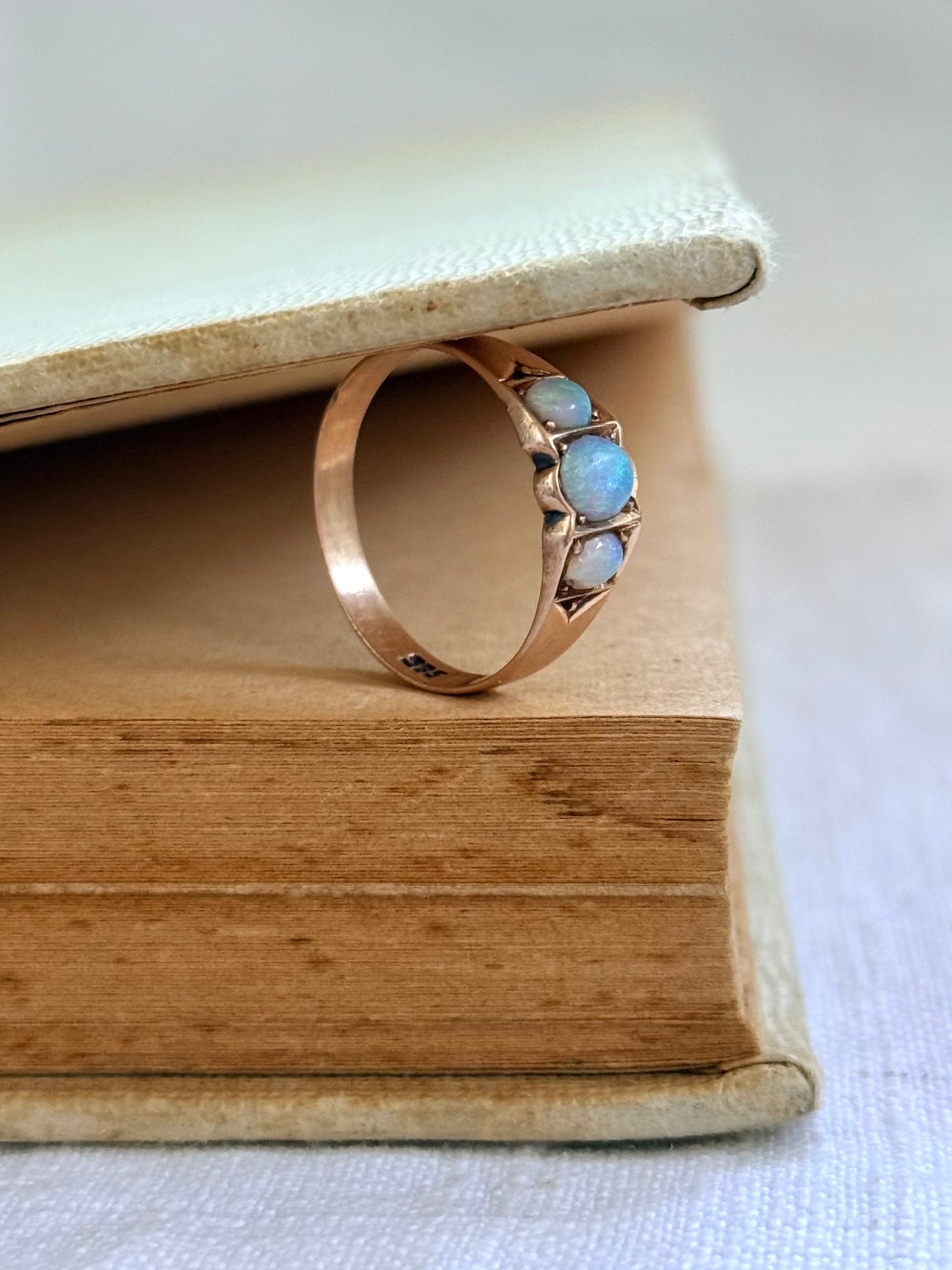 .14ct .1900s . 1920s .antique .3 opal antique Edwardian .585 marked rose gold architectural dress ring