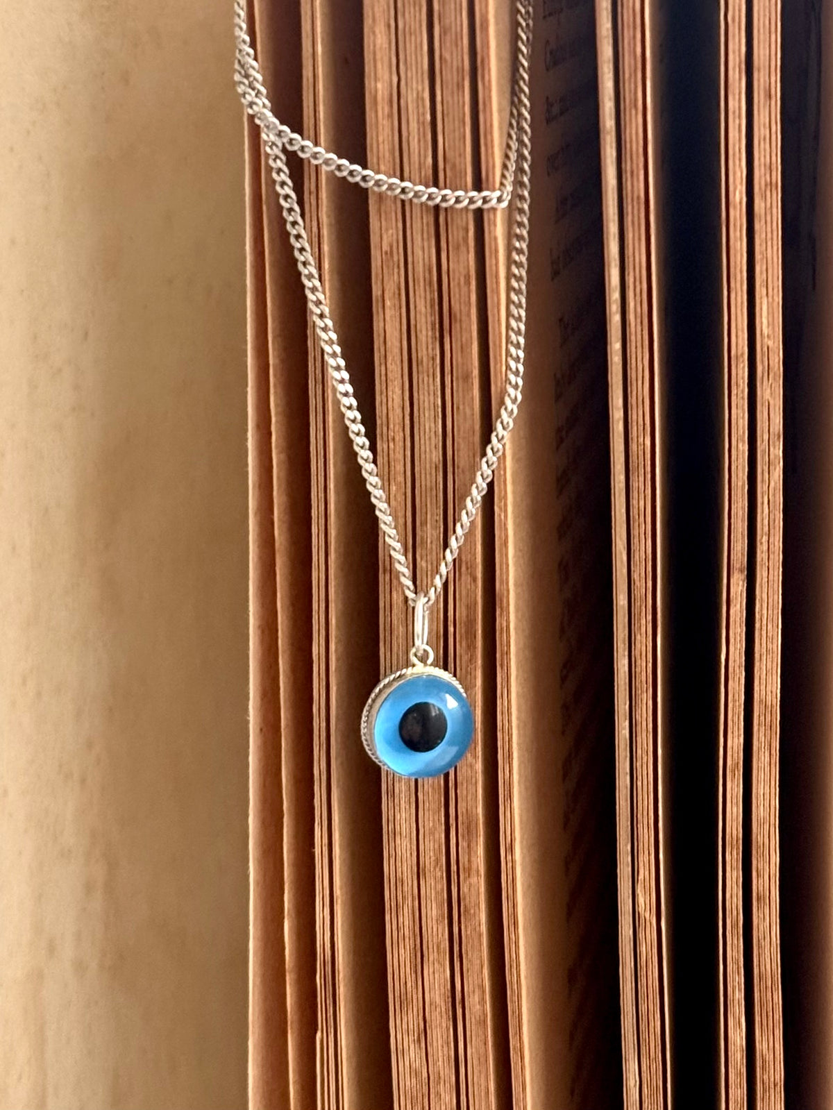 .1960s .1970s .925 evil eye vintage talisman charm pendant on silver chain necklace