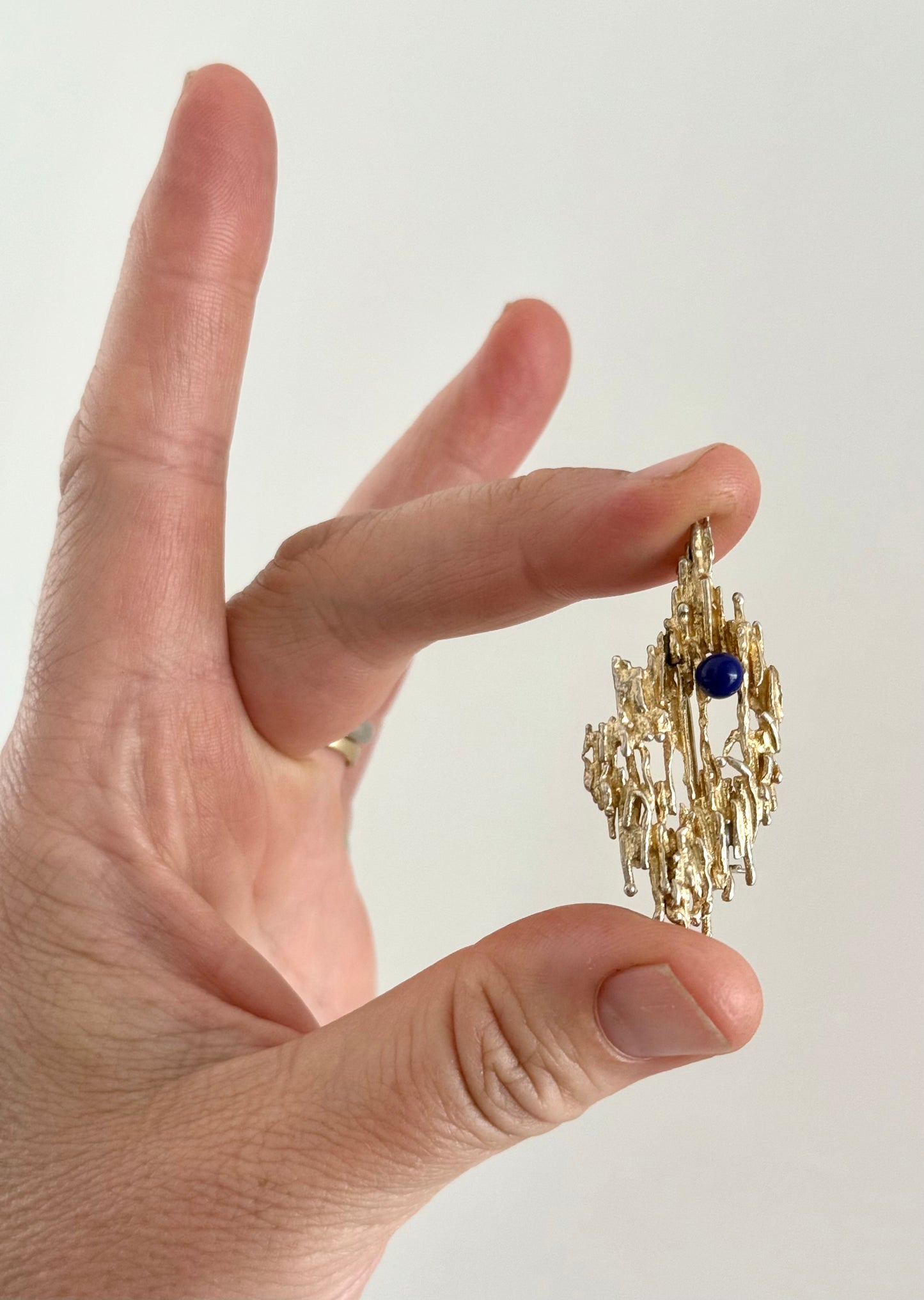 .1950s .1960s .925 brutalist Denmark silver Hermann Siersbol Lapis Lazuli designer wearable art brooch