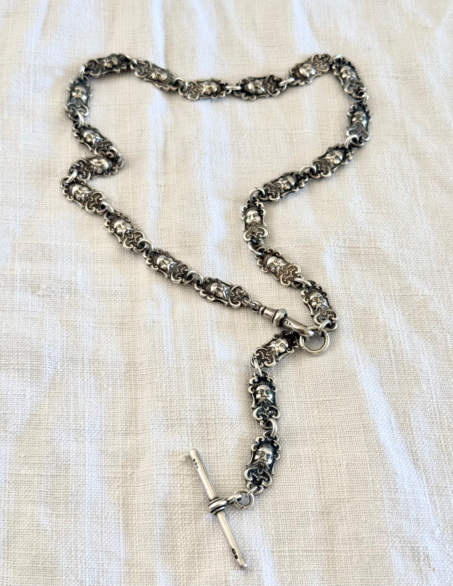 .1880s .1890s .1900s antique truly Rare Japanese Oriental man segmented hallmark silver and silver plated fob chain necklace
