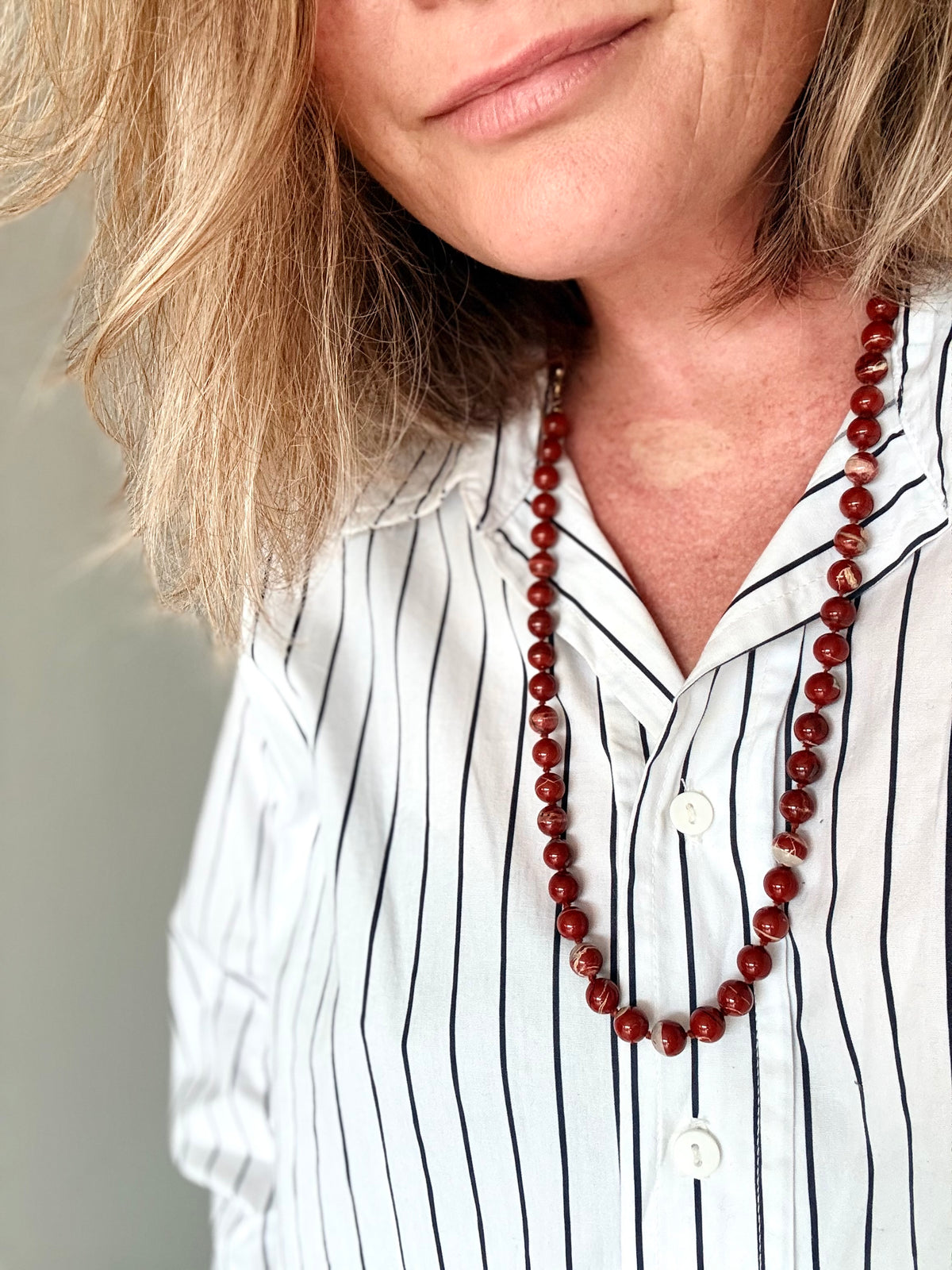 .75cm long Red Jasper gemstone bead boho lux necklace
