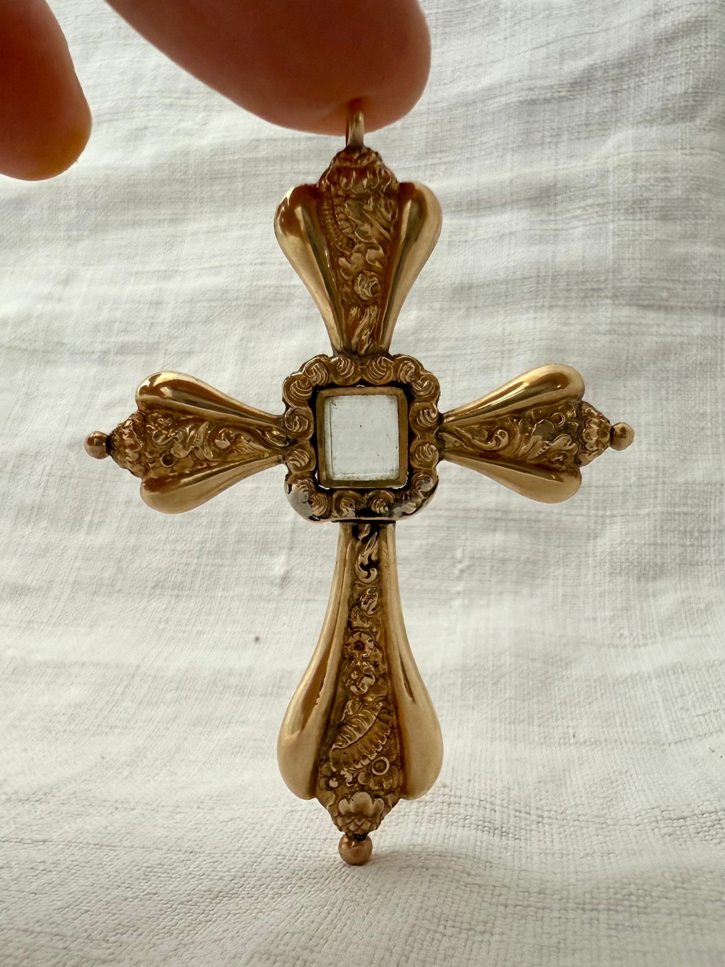 .585 14ct 1800s era antique large Gold high carat repousse cross locket oversized mourning locket rare large cross pendant