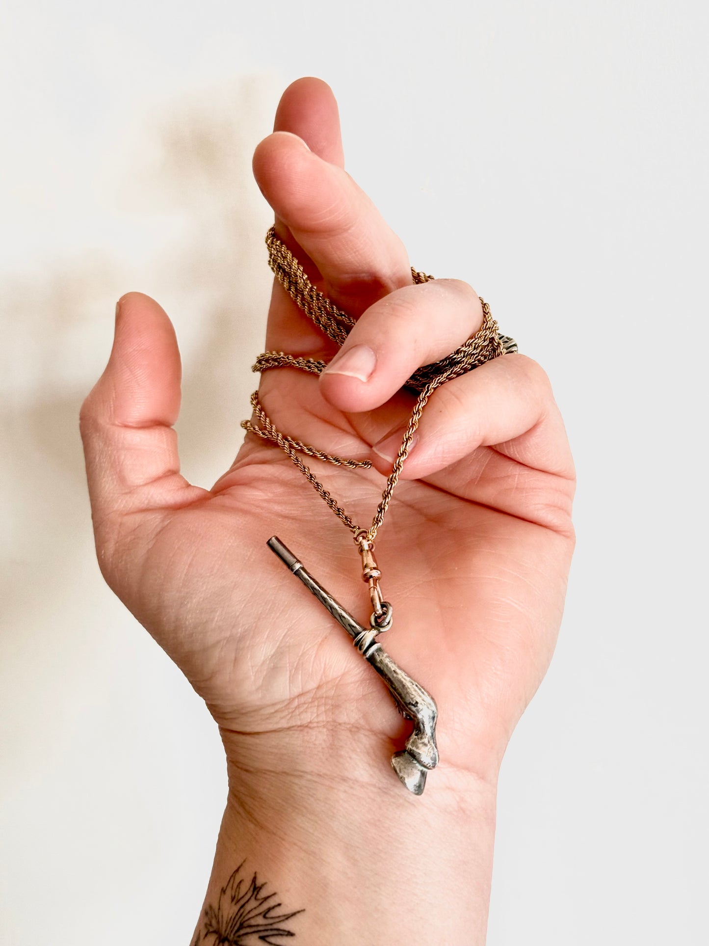 .1880s .1890s antique and rare silver lucky horses hoof Victorian Edwardian figural silver watch winder key pendant.