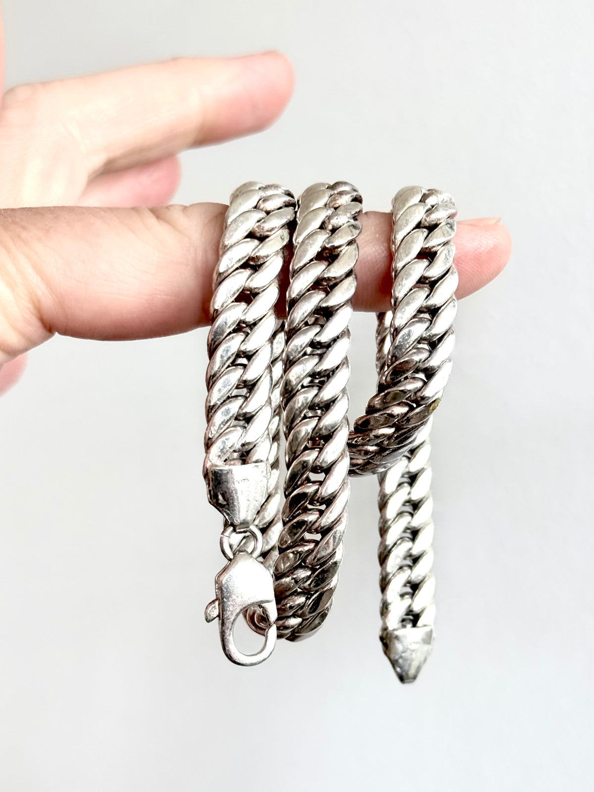 .10mm .1990s .925 modernist era chunky sterling silver thick Cuban Miami link flat link Italian luxurious puffy silver Cuban Curb chain necklace