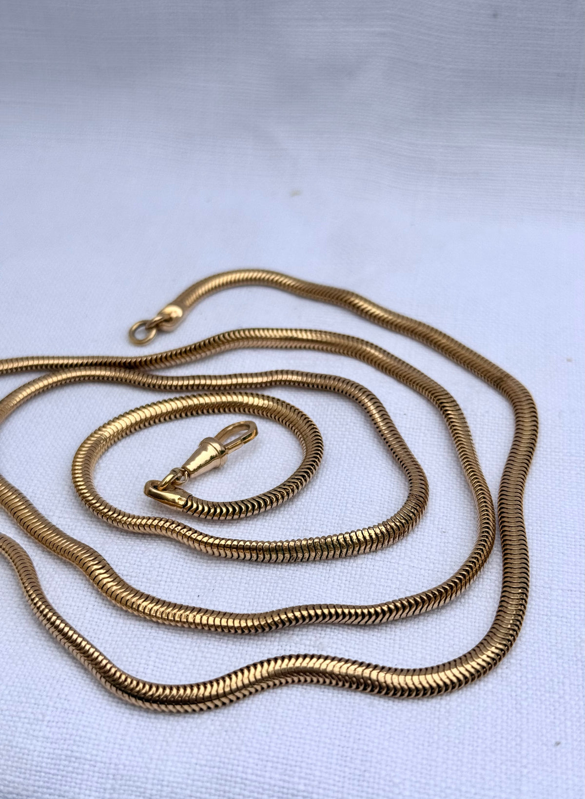 .1960s .1970s Edwardian revival slinky chunky thick gold tone snake chain watch chain fob chain necklace
