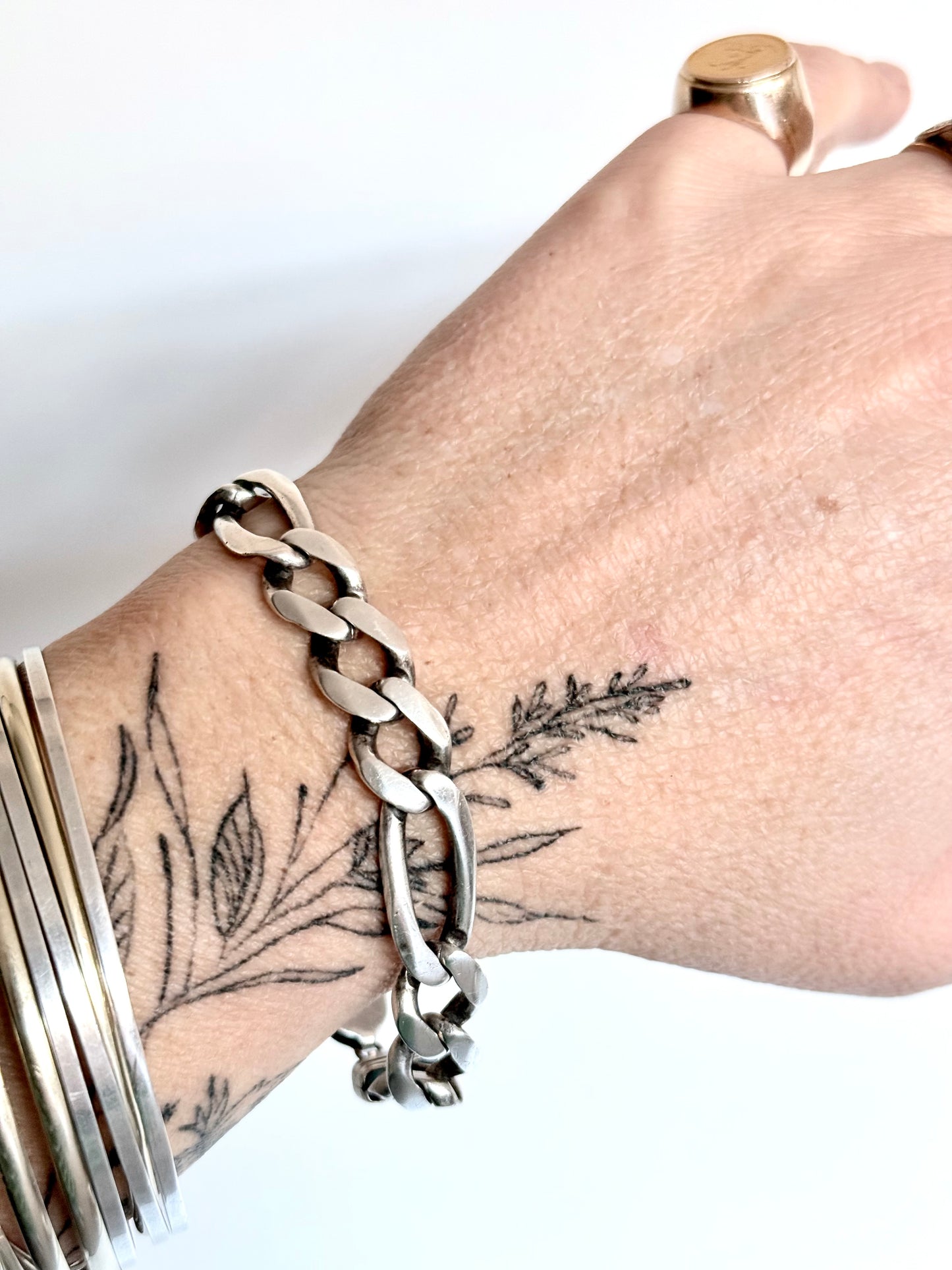 .1980s .1990s ultra chunky wide link solid figaro modernist link classic link sterling silver chain bracelet
