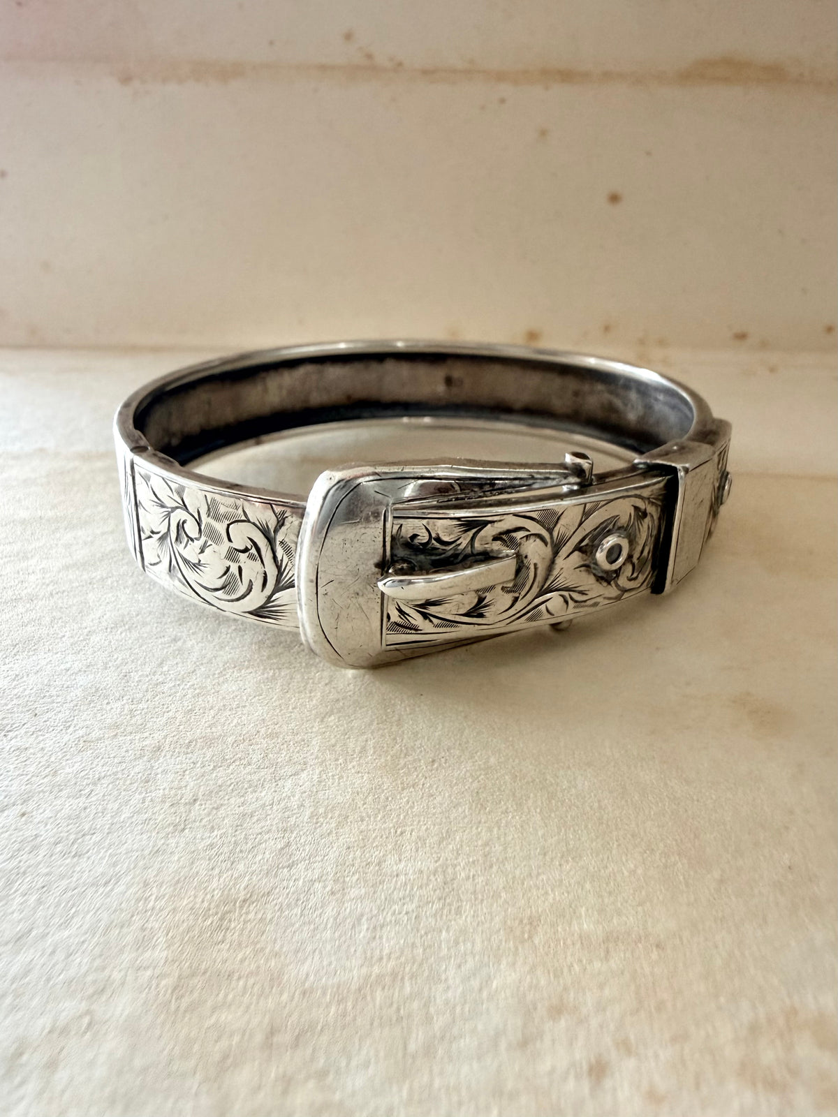 .1957 .925 Chester hallmarked silver Buckle symbolism rare Victorian revival silver clasp cuff sterling silver bangle