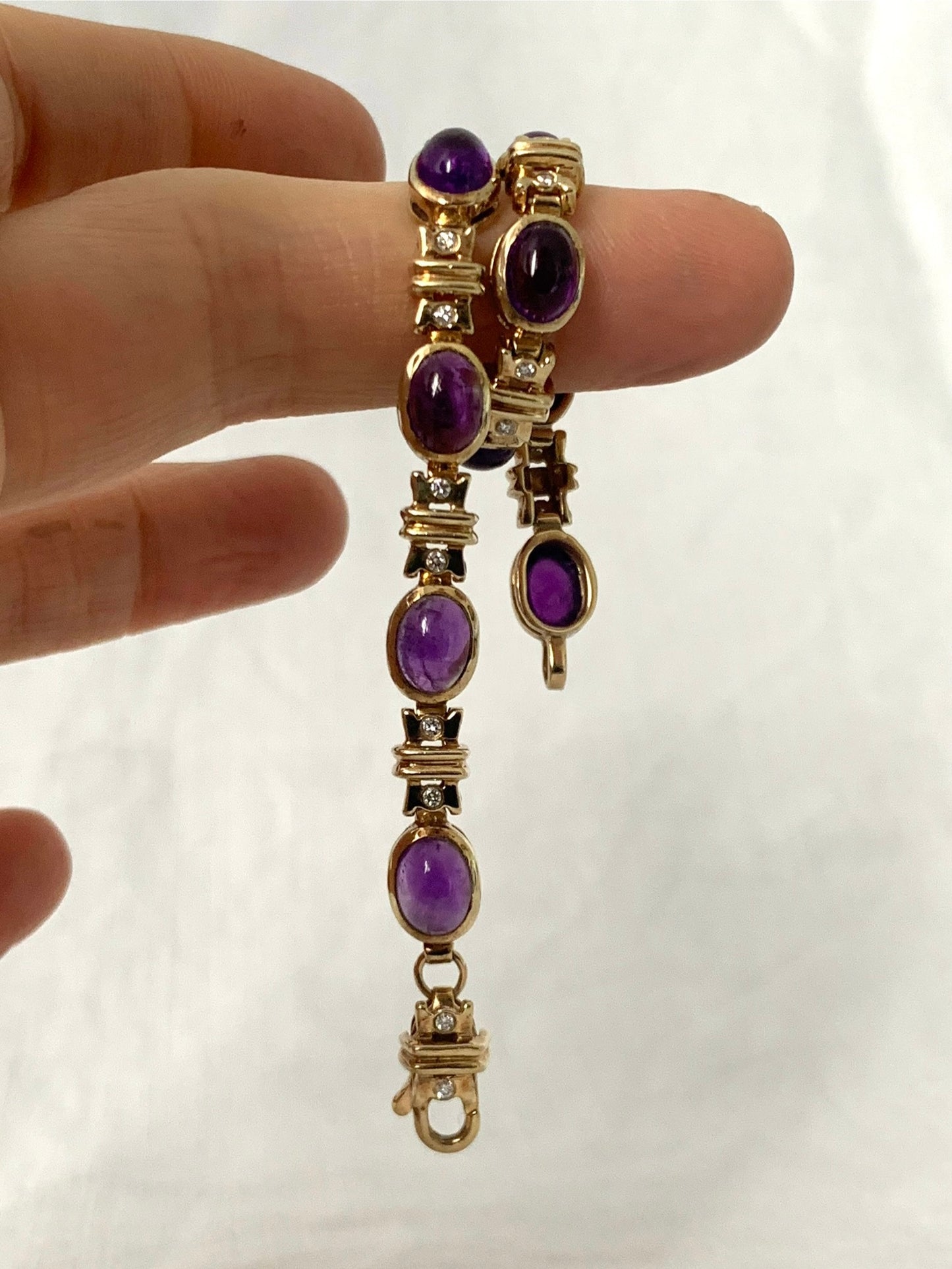 .10 Amethysts 20 Diamonds 9ct studio made gold luxury gemstone accented magnificent estate tennis bracelet.