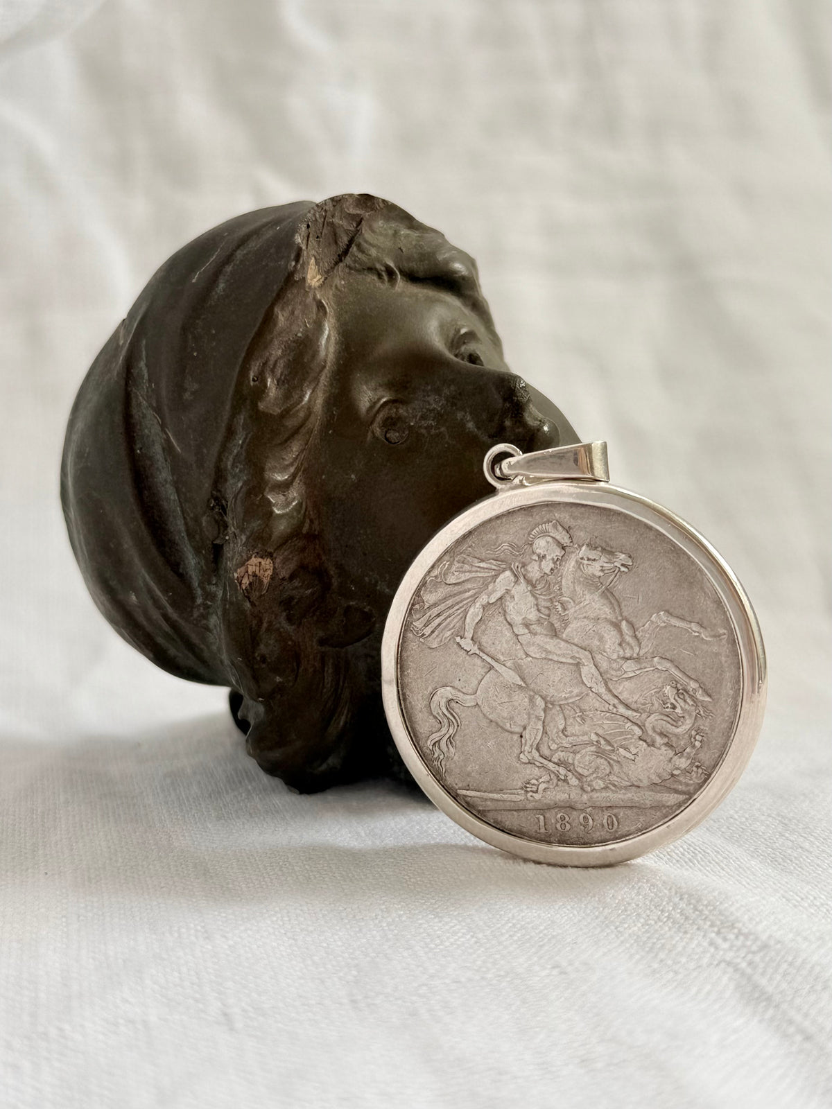 1890 .925 antique Sterling silver Victorian Antique Solid Silver English Crown love token Coin pendant