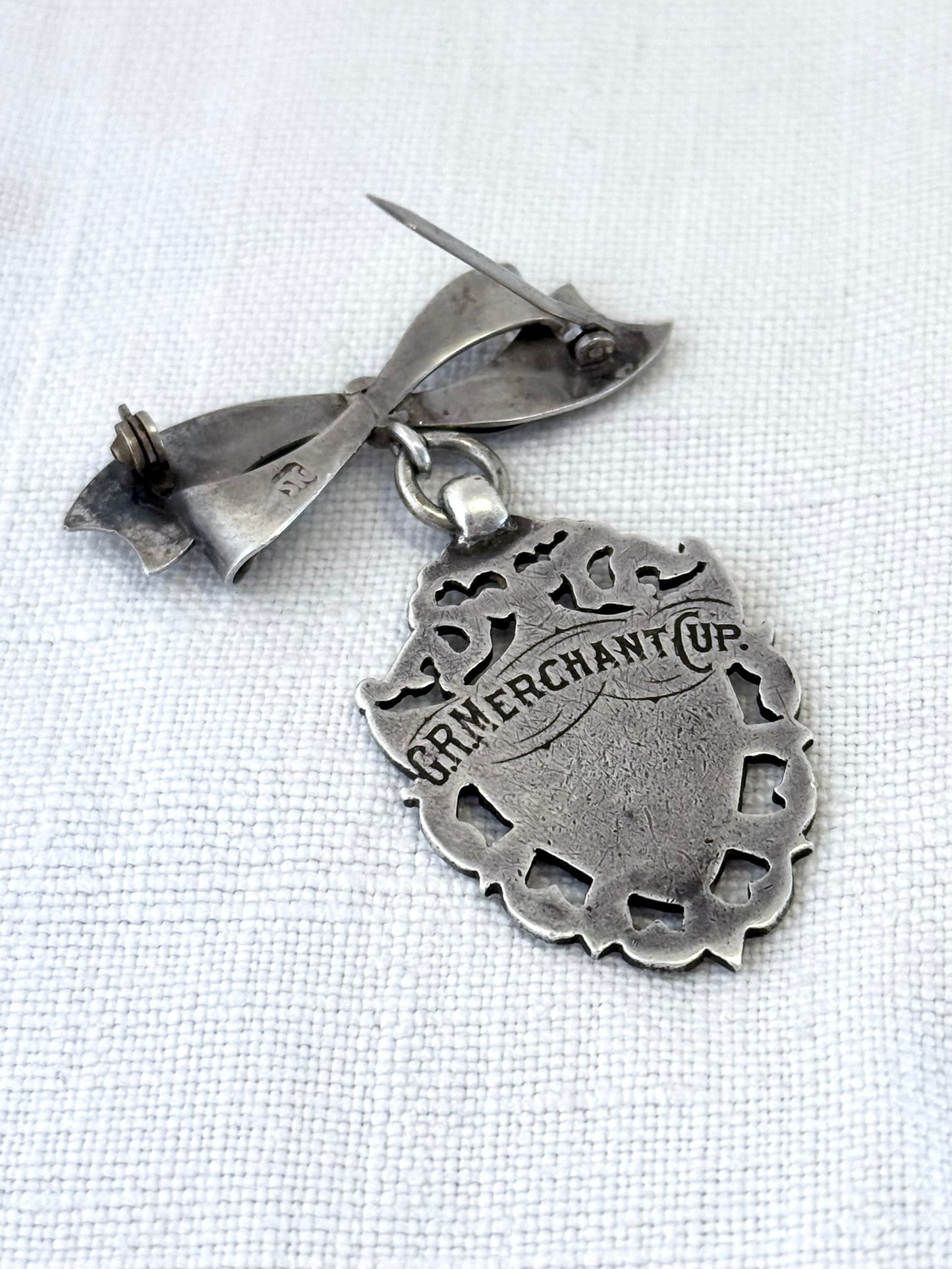 .1940s .1950s .925 Awards sterling silver Sweetheart bow and fob medallion brooch