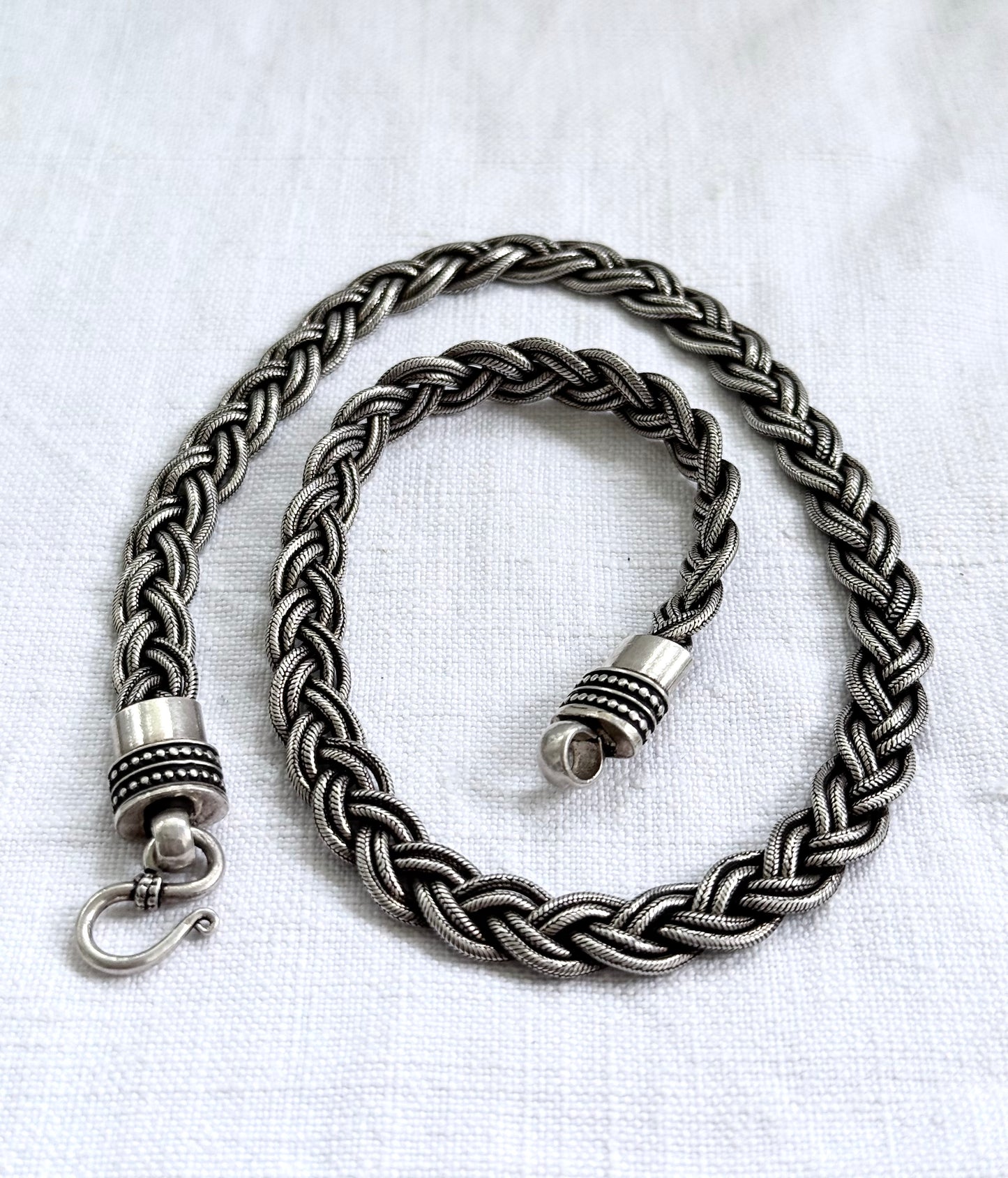 .1960s .1980s Indian Rajasthan sterling silver artisan tribal braided rope weave collectors necklace