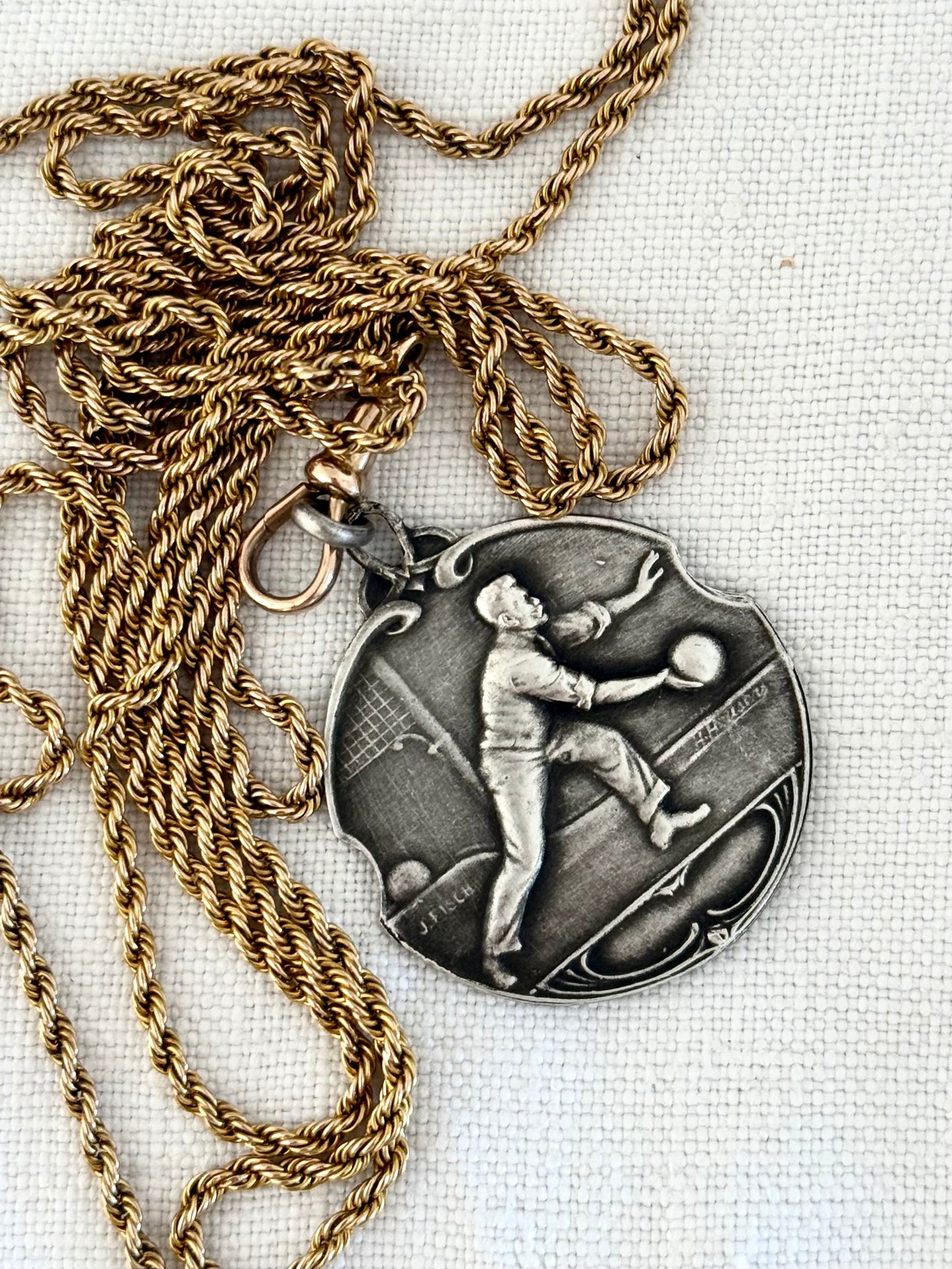.1920s Art Nouveau Bowler sports medallion fob pendant
