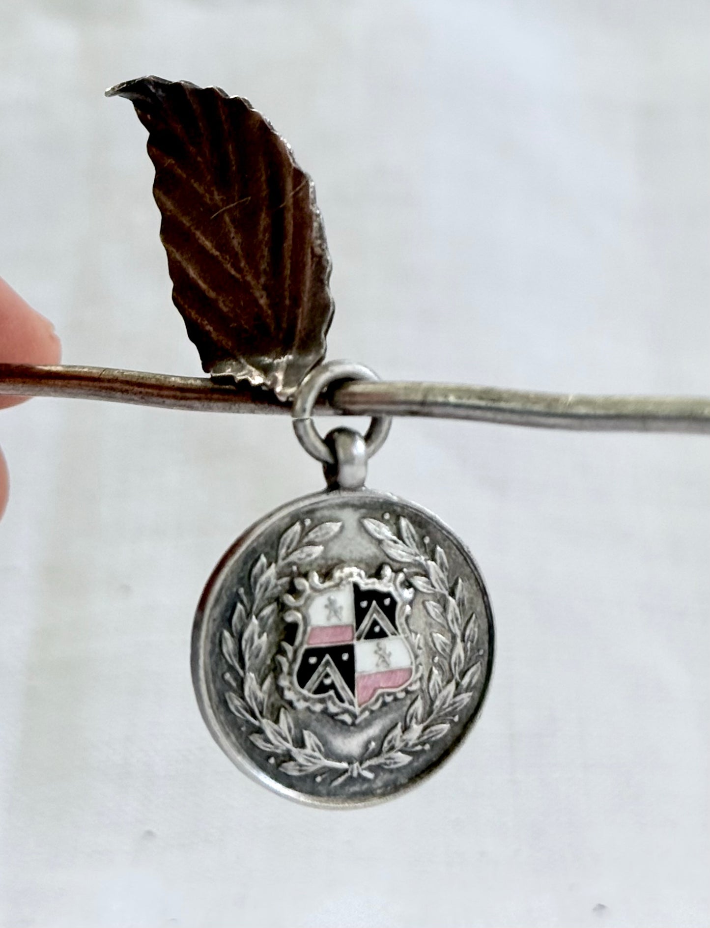 .1923 .925 awards fob medal Birmingham Sterling Silver sports award enamel crest round fob medallion