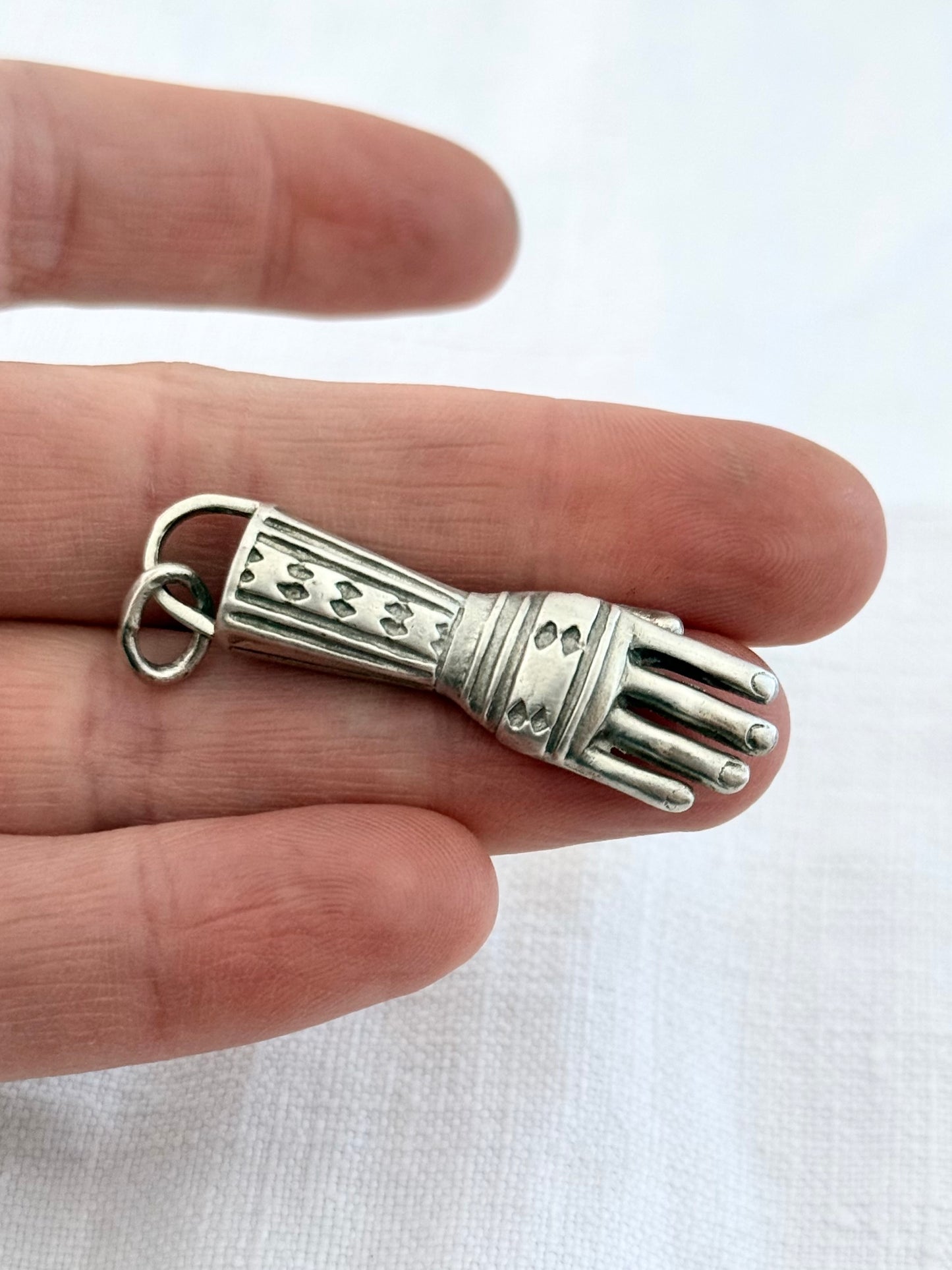 .925 artisan made large hand token good luck talisman token hand crafted sterling silver art token pendant
