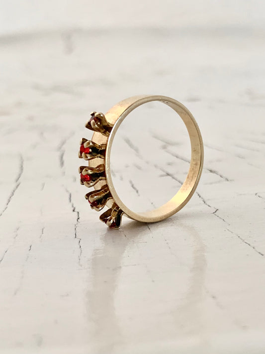 .375 1972 5 stone garnet 9ct yellow gold South African studio goldsmith made modernist retro perfect eternity garnet love commitment ring