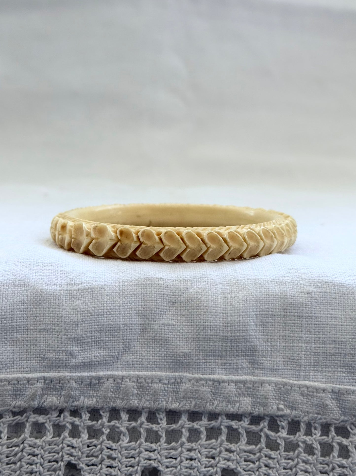 .1800s antique Victorian Romantic hearts love token pre ban ivory bone hand carved Victorian hearts finely pierced high detail carved ivory bone heirloom stack bangle