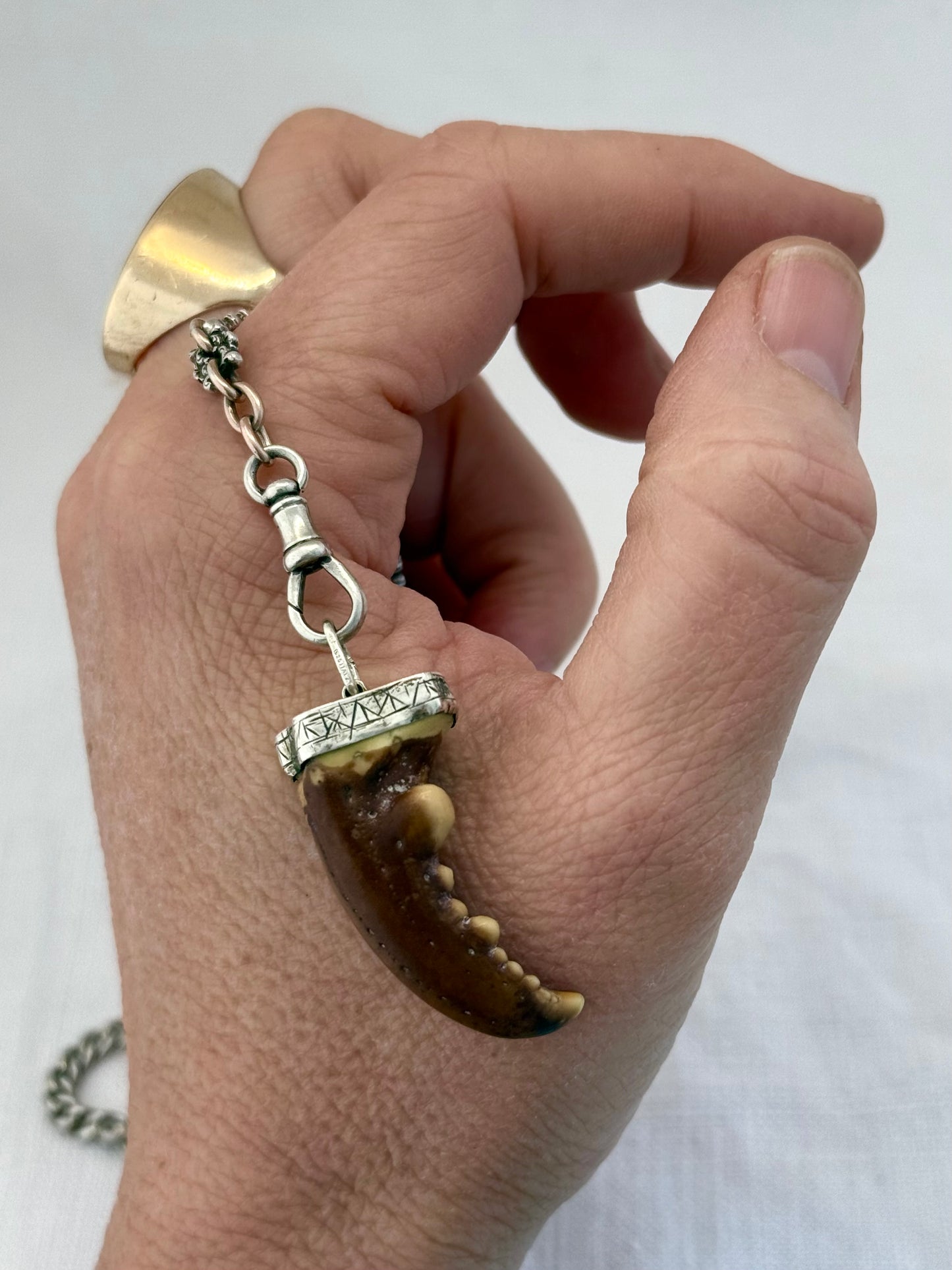 .1900s .925 Antique Vintage Artisan made Lobster Claw lucky charm talisman pendant