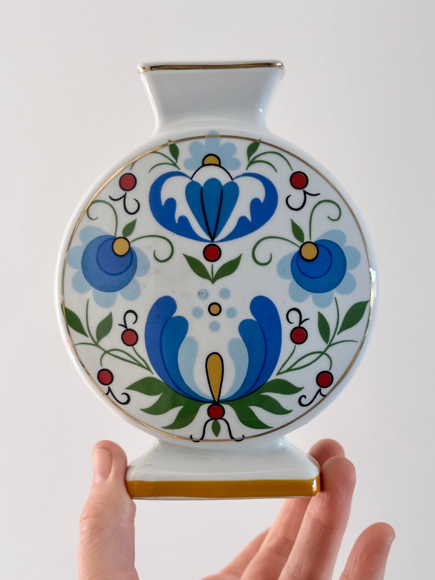 .1960s .1970s Poland Lubiana floral folk art vintage porcelain vase