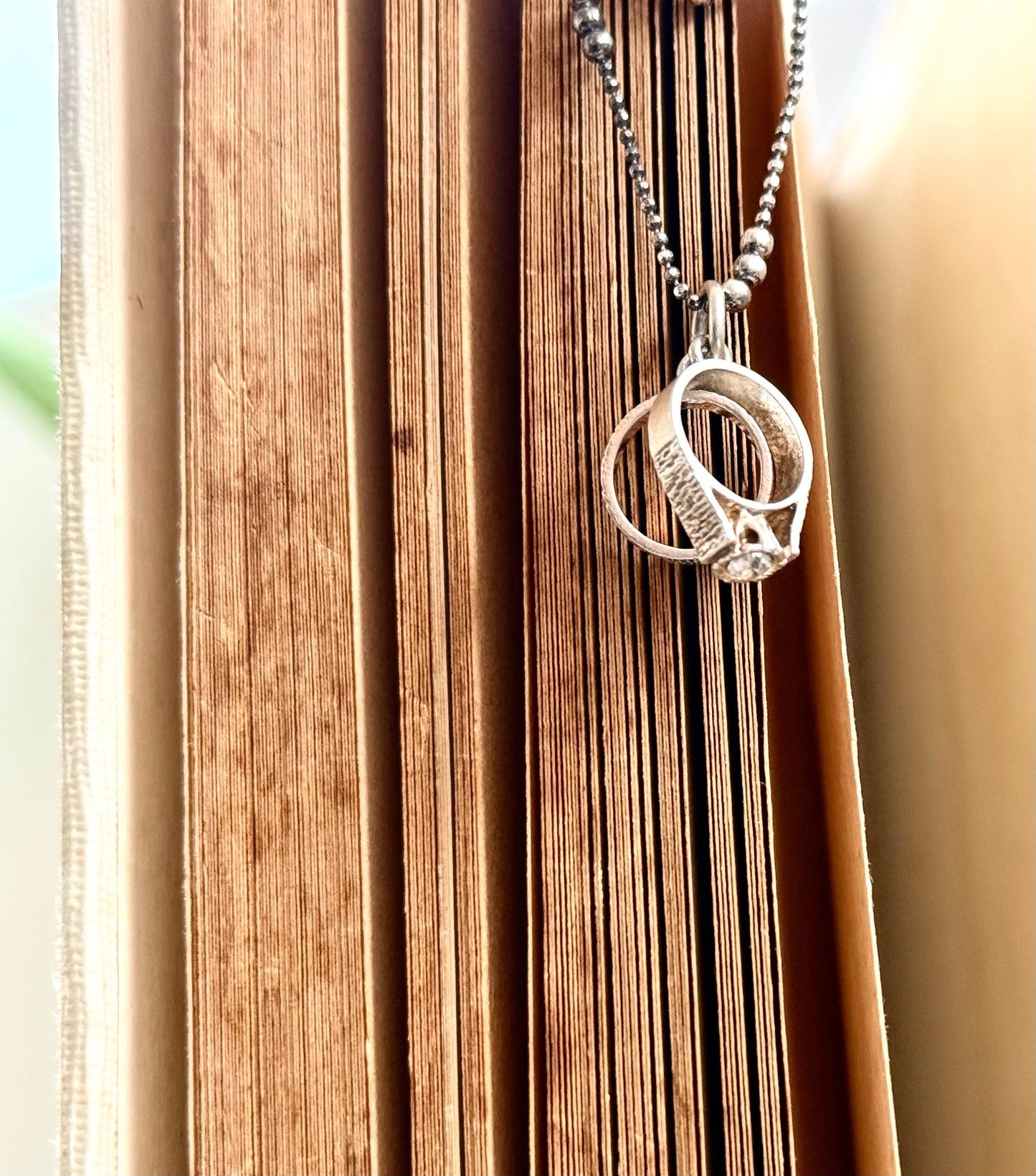 .1970s .925 Miniature wedding ring commitment ring silver retro diamanté ring token charm pendant