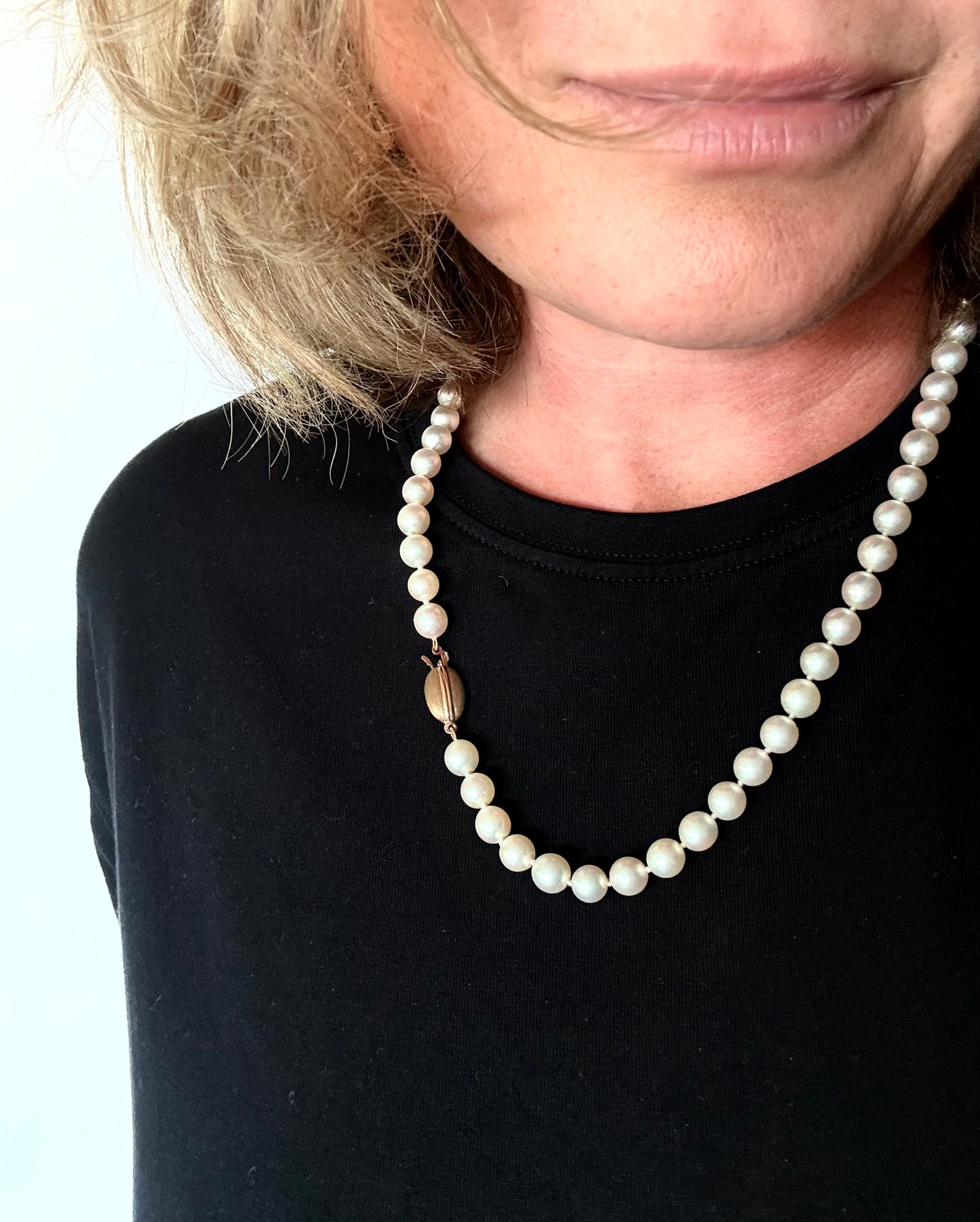 .375 .57.2cm long Akoya luxury large pearl necklace with studio crafted .9ct gold clasp heirloom pearlescent cream pearl string of real pearls necklace