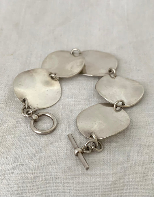 1960s revival 925 modernist circular disc segment Mid Century Modern circle accent sterling silver bracelet