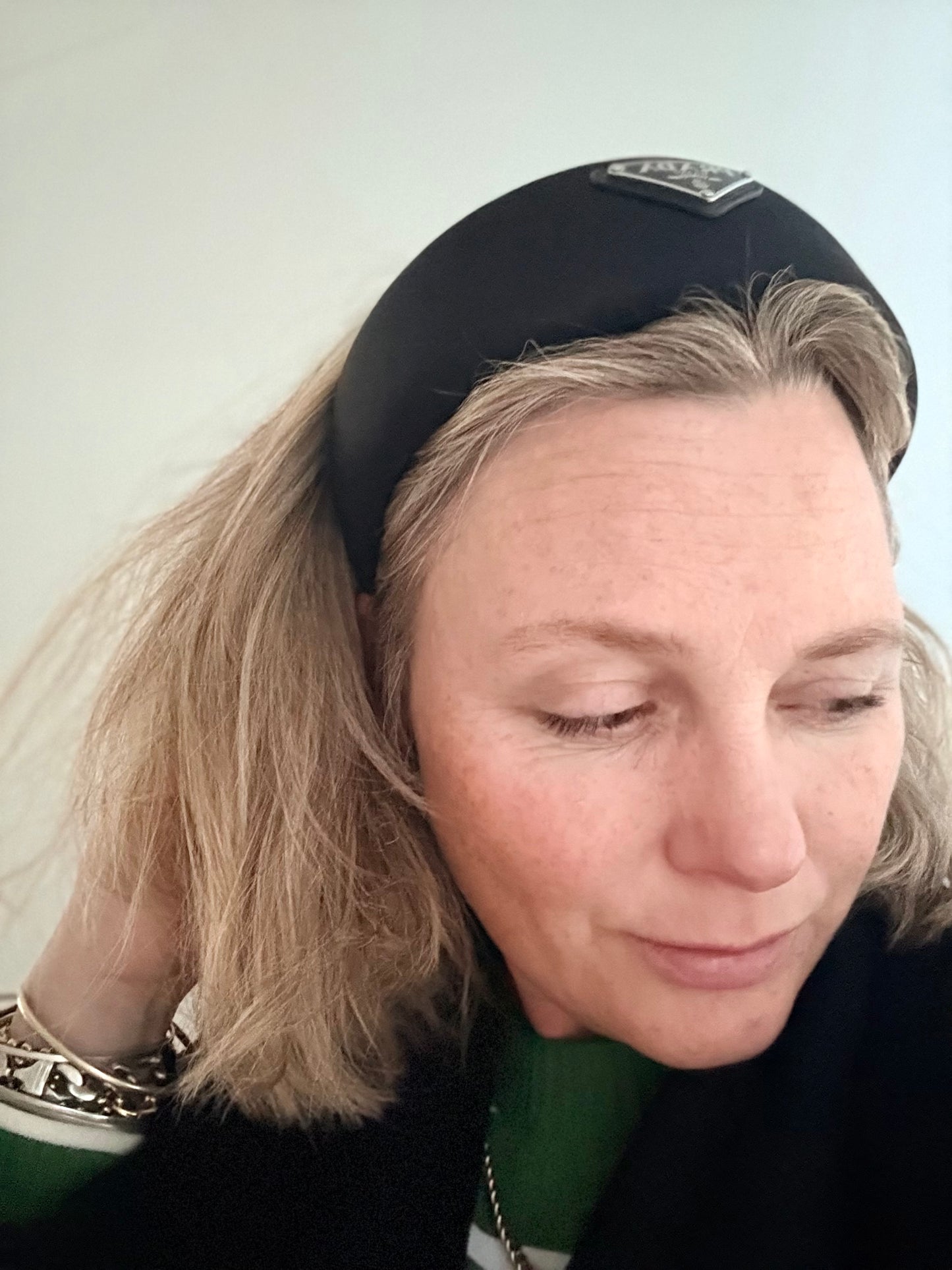.1990s .2000s designer PRADA black hair accessory Triangle logo RE-NYLON oversized puffy headband