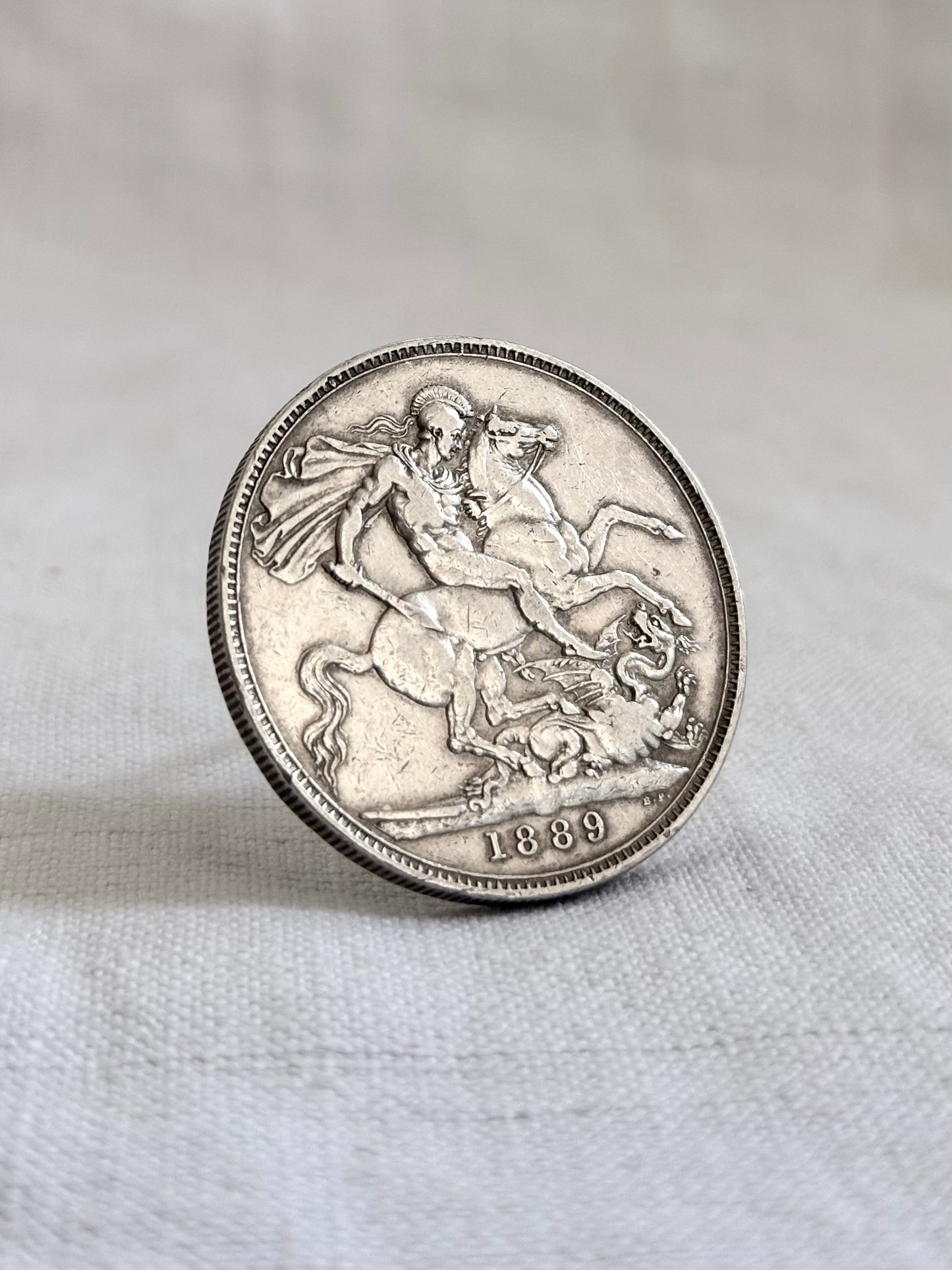 .1889 .925 antique Sterling silver Victorian Antique Solid Silver English Crown collectors love token Coin Brooch