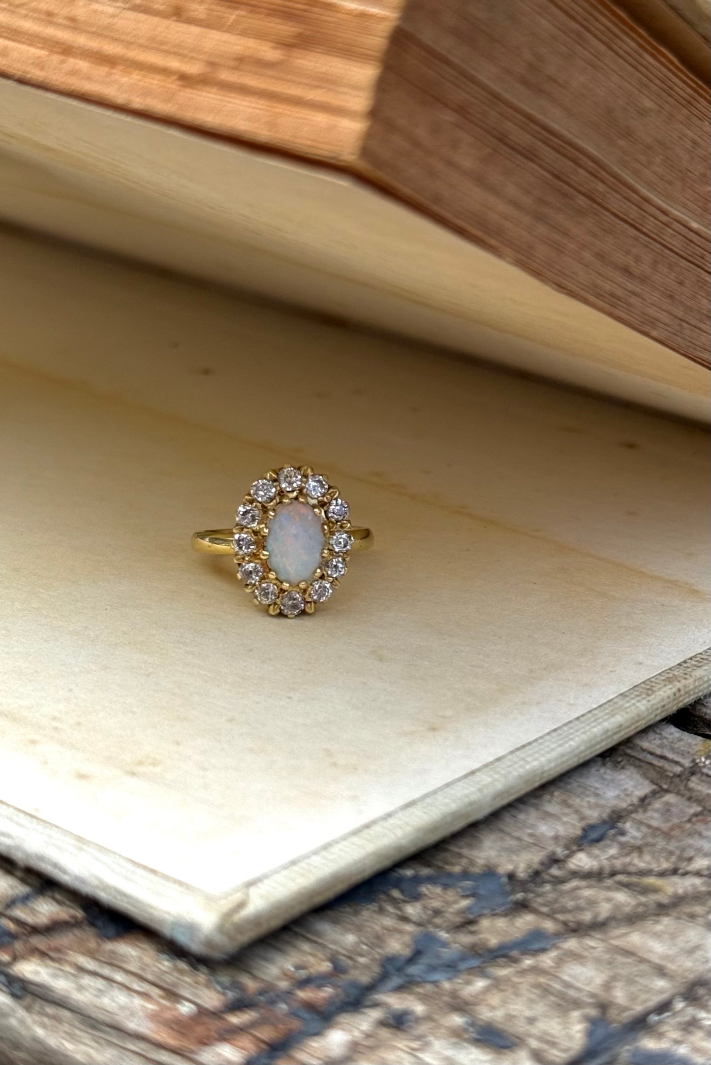 .18ct .12 diamonds 1900s magnificent antique Edwardian Opal and Diamond halo rosette beautiful heirloom dress ring