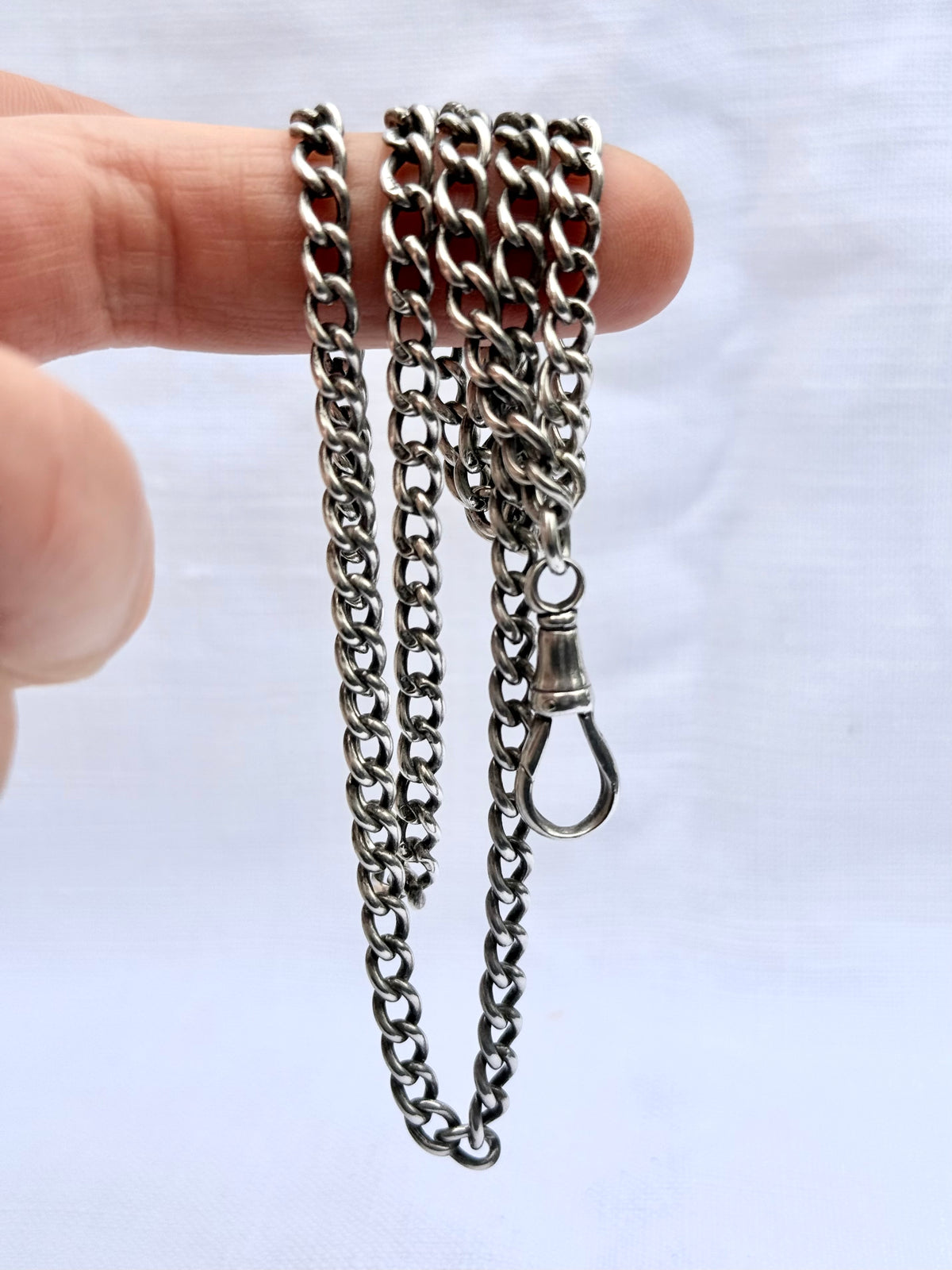 .1900s .925 Edwardian English hallmarked solid silver fob chain guard chain watch chain curb chain necklace