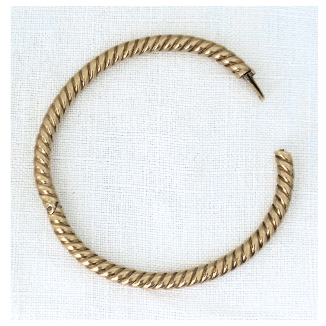 Solid 9ct gold Vintage Barley Weave clip clasp Bangle
