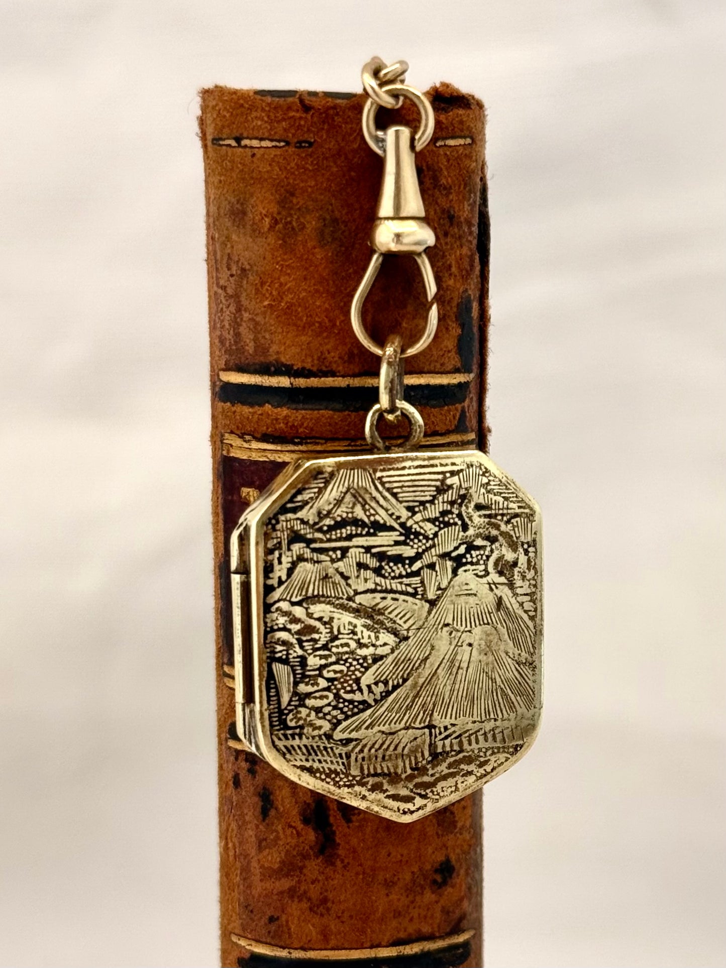 .1880s .1890s Antique rare and desirable Japanese Bronze Gold enamel Shakudo inlay artisan pendant locket