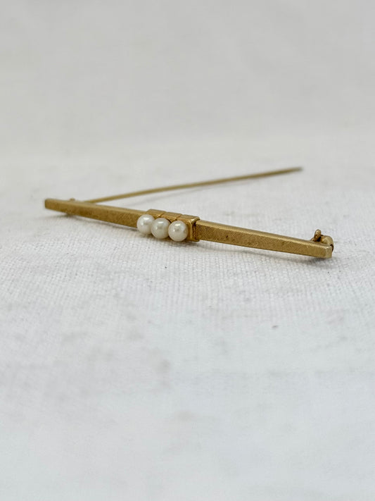 .1920s 3 pearl 375 Art Deco gold bar brooch by K&L Kordes & Lichtenfels German design team