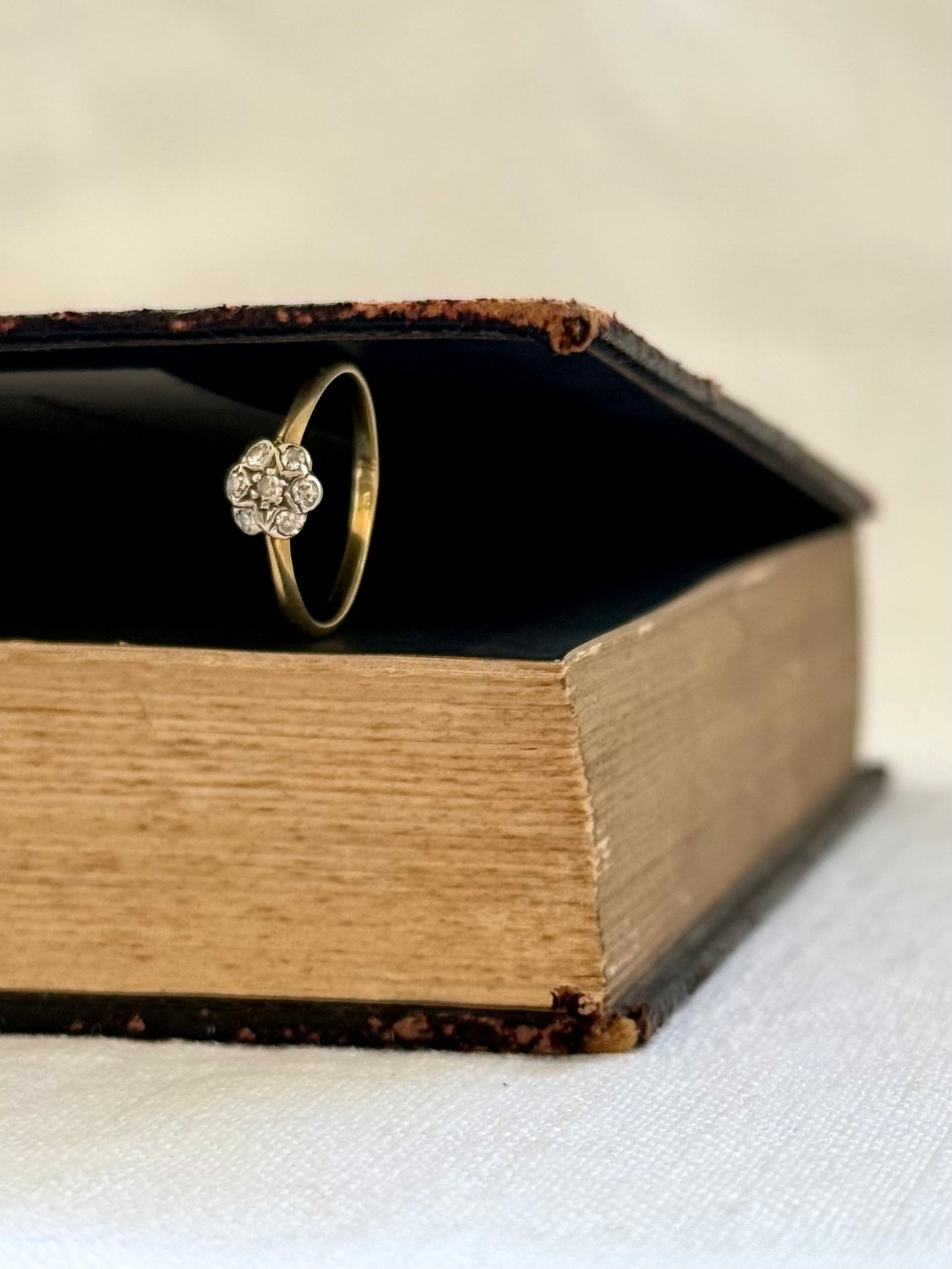 .18ct .1900s .7 diamond .750 yellow gold Diamond cluster Star Set Celestial antique heirloom diamond gold commitment ring engagement ring