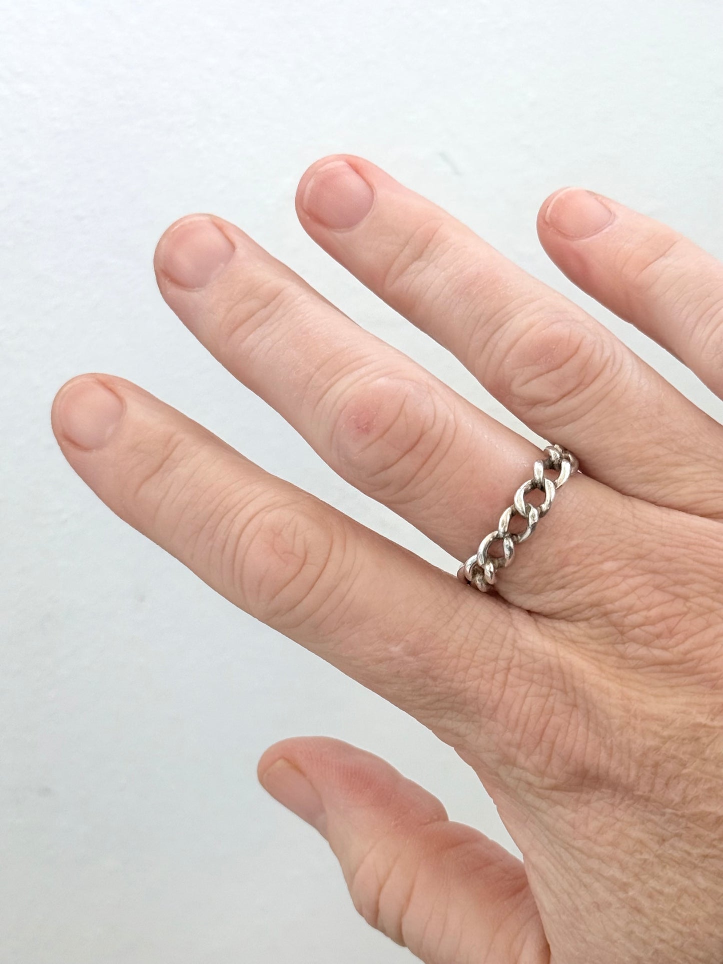 .925 curb chain sterling silver chain link ring band