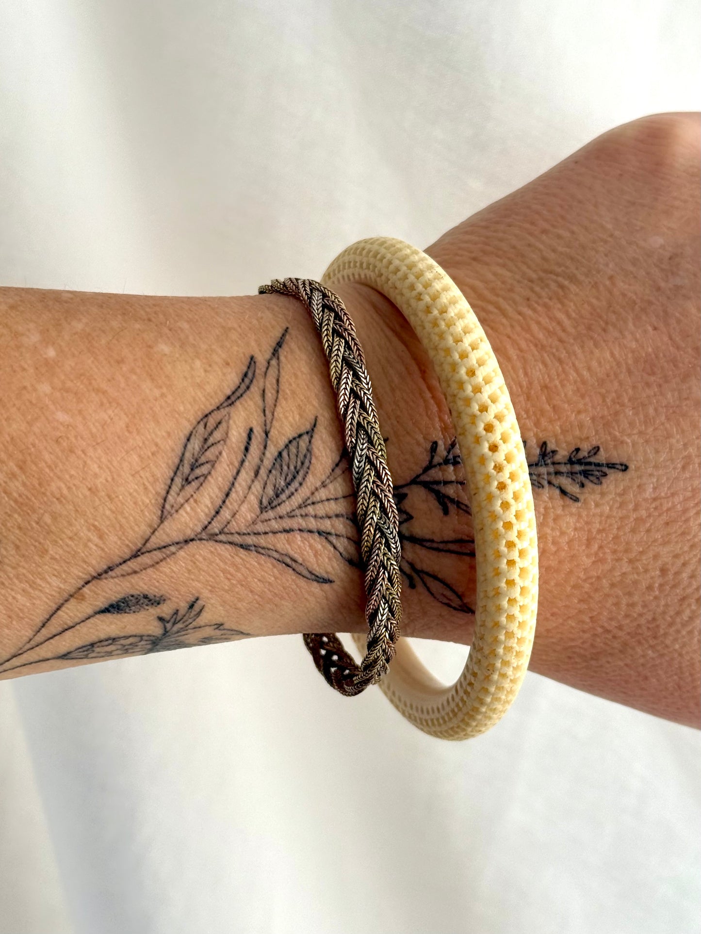 .1970s .925 trinity tri colour silver gold weave necklace and bracelet jewellery set unit