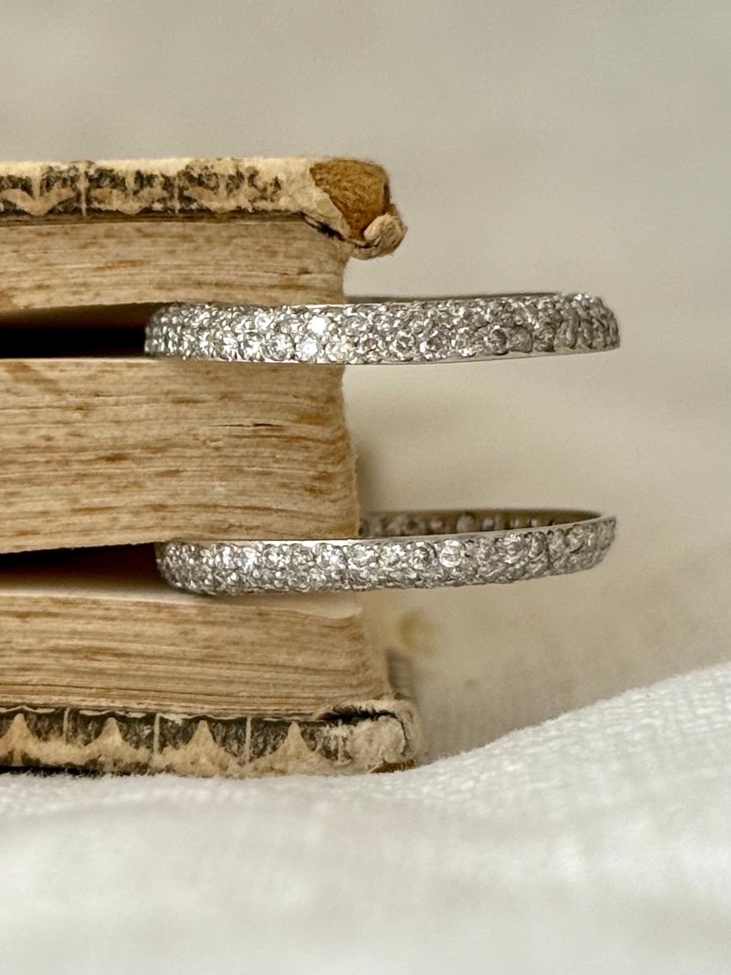 .18ct white gold 260 diamond domed 3 row Micropavé double ring band