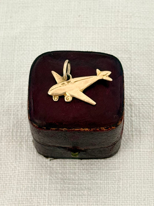 .375 .9ct solid gold Aeroplane travellers yellow gold charm pendant