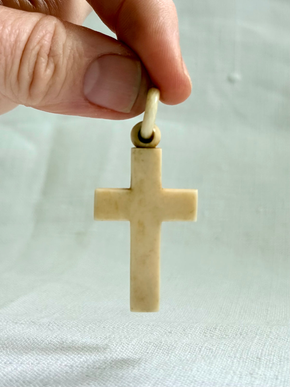 .1880s .1890s antique Victorian pre ban ivory hand carved cross pendant