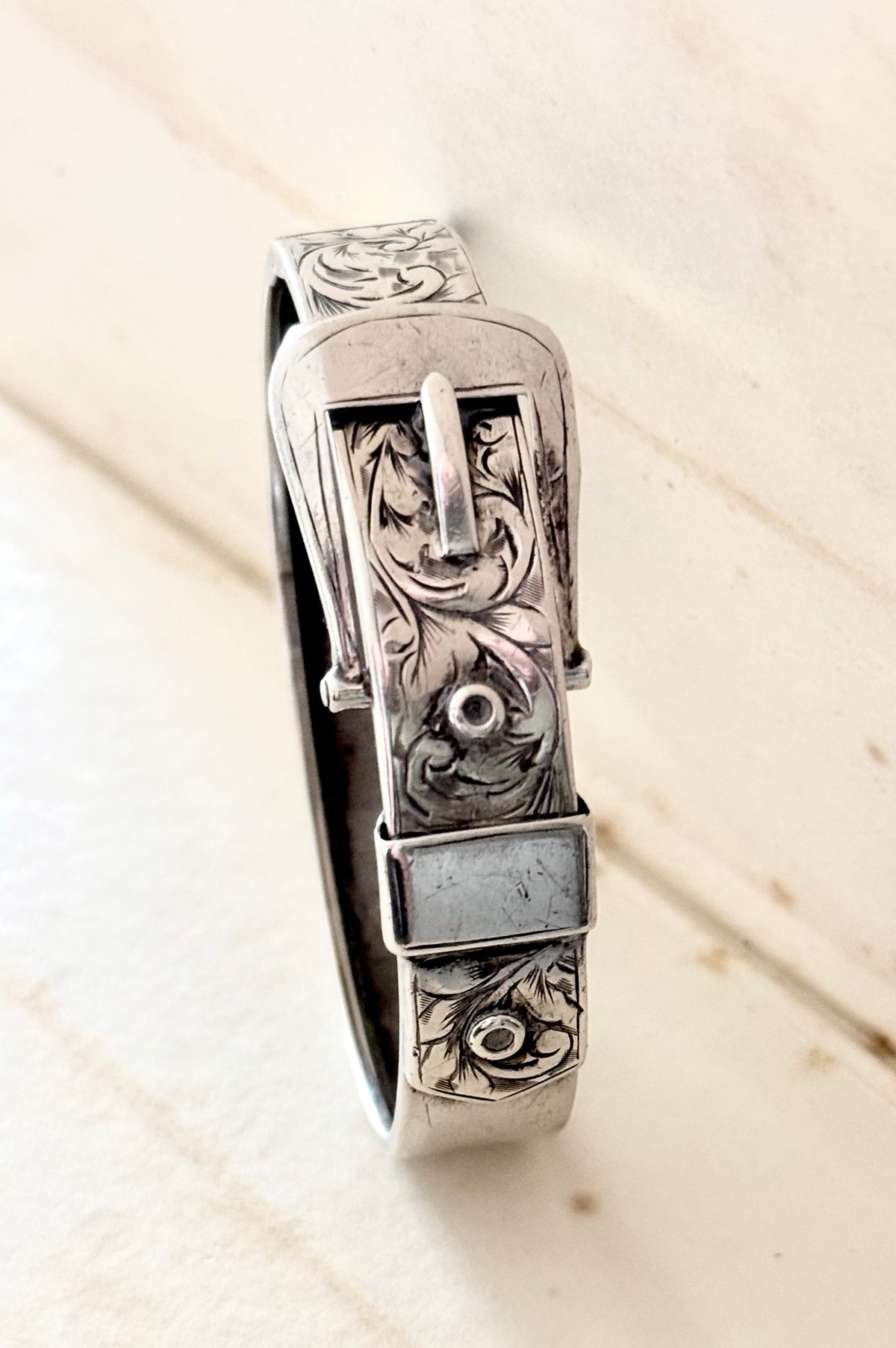 .1957 .925 Chester hallmarked silver Buckle symbolism rare Victorian revival silver clasp cuff sterling silver bangle