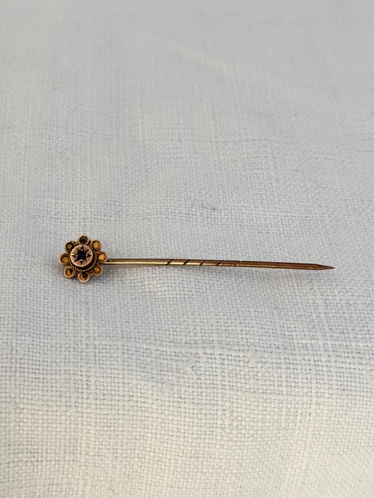 .1890s .1900s .375 .9ct gold antique Victorian ruby gemstone floral star burst rose gold lapel pin in original velvet gift box
