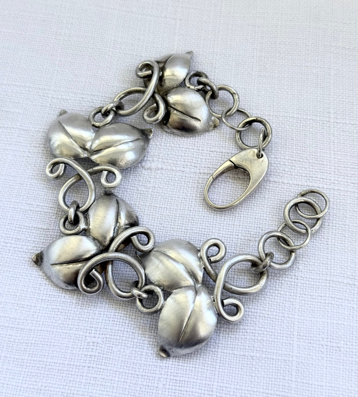 .1946 .925 Scandinavian Swedish MCM leaf solid sterling silver modernist Birger Haglund designer heirloom bracelet